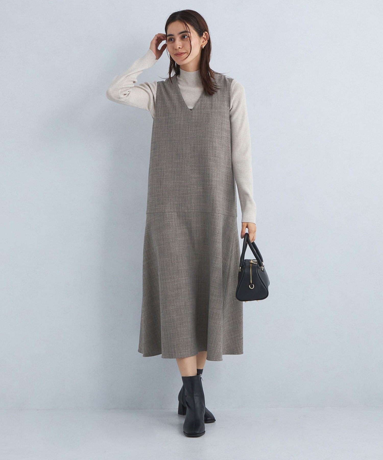 【その他のブランド/Other】のsize SHORTあり Vネック ナロー ジャンパースカート -防シワ- インテリア・キッズ・メンズ・レディースファッション・服の通販 founy(ファニー) 　ファッション　Fashion　レディースファッション　WOMEN　スカート　Skirt　秋　Autumn/Fall　コンパクト　Compact　フェミニン　Feminine　ロング　Long　おすすめ　Recommend　エレガント 上品　Elegant　ビジネス 仕事 通勤　Business　MD.BROWN|ID: prp329100004565929 ipo3291000000032290526