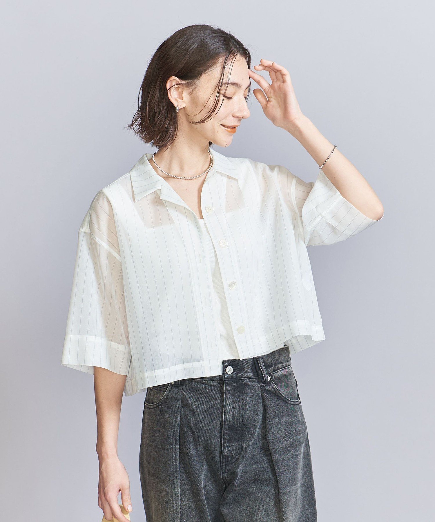 【ビューティ&ユース ユナイテッドアローズ/BEAUTY&YOUTH / UNITED ARROWS】のポリエステルコットン シアーストライプ シャツ -ウォッシャブル- インテリア・キッズ・メンズ・レディースファッション・服の通販 founy(ファニー) 　ファッション　Fashion　レディースファッション　WOMEN　トップス・カットソー　Tops/Tshirt　シャツ/ブラウス　Shirts/Blouses　ウォッシャブル　Washable　キャミソール　Camisole　シアー　Sheer　ショート　Short　ストライプ　Stripe　スラックス　Slacks　タンク　Tank　バランス　Balance　ボトム　Bottom　羽織　Haori　マニッシュ　Mannish　ワイド　Wide　おすすめ　Recommend　夏　Summer　WHITE|ID: prp329100004565933 ipo3291000000032290555