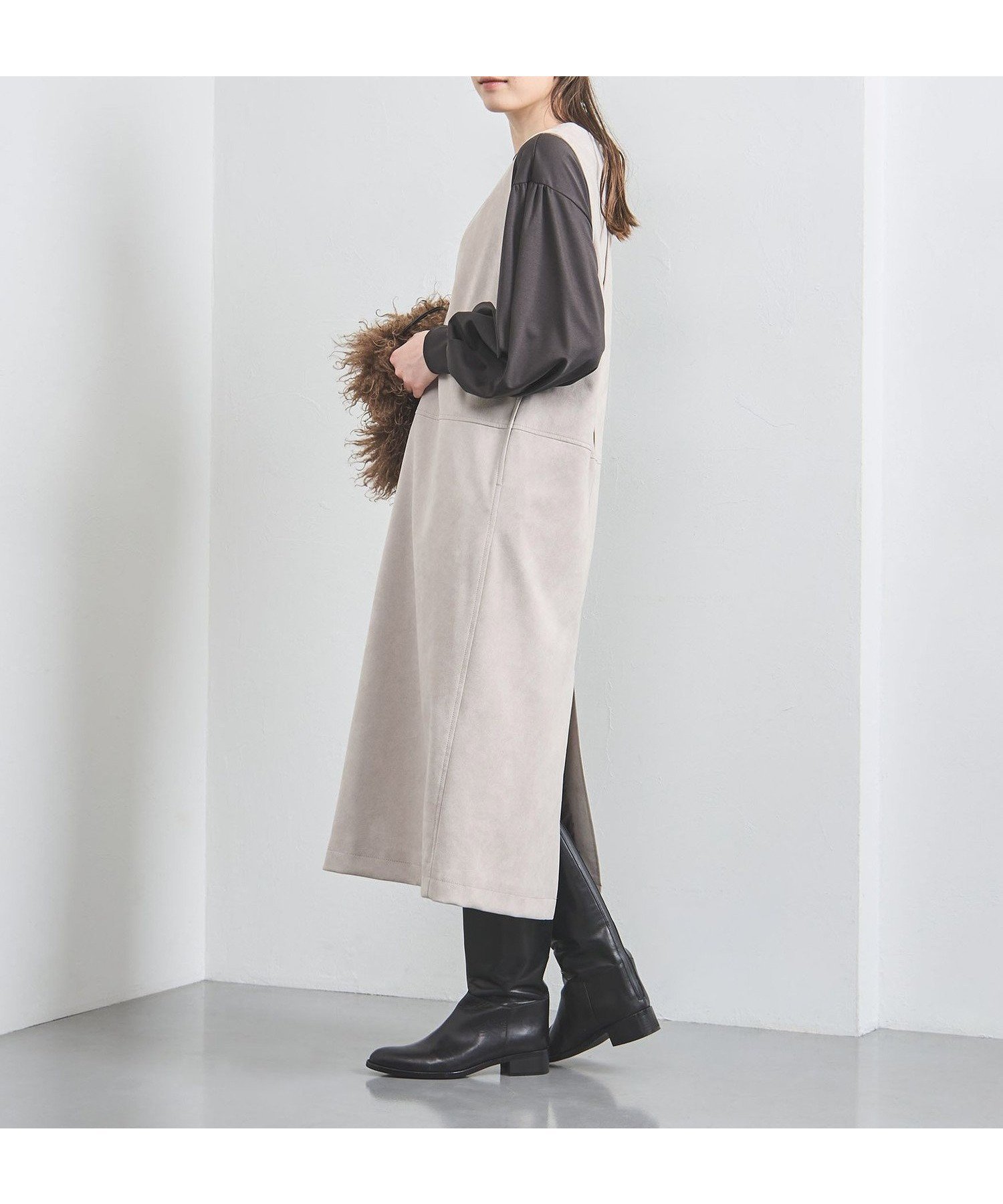 【その他のブランド/Other】のスエードライク ジャンパースカート 人気、トレンドファッション・服の通販 founy(ファニー) 　ファッション　Fashion　レディースファッション　WOMEN　スカート　Skirt　おすすめ　Recommend　コンシャス　Conscious　スエード　Suede　スリット　Slit　タートルネック　Turtleneck　フィット　Fit　リアル　Real　ロング　Long　エレガント 上品　Elegant　 other-1|ID: prp329100004565935 ipo3291000000032290561