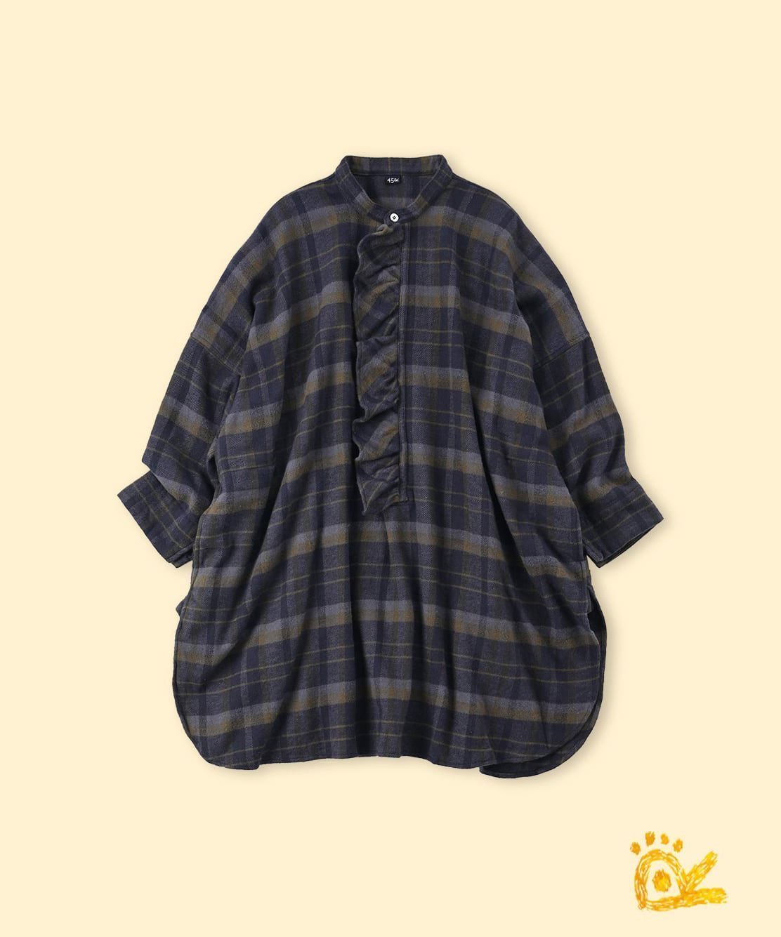 【フォーティファイブ アール/45R】の【EC限定】ONEONE いろいろインドネルのフリルチュニック インテリア・キッズ・メンズ・レディースファッション・服の通販 founy(ファニー) 　ファッション　Fashion　レディースファッション　Fashion for Women　トップス・カットソー　Cut & Sew Tops　インド　Indian Textile　スリット　Slit, Slit Detail　チュニック　Tunic, Long Top　フリル　Frill, Ruffle　ワンポイント　One Point, Statement Accent　カーキチェック|ID: prp329100004565952 ipo3291000000033600038
