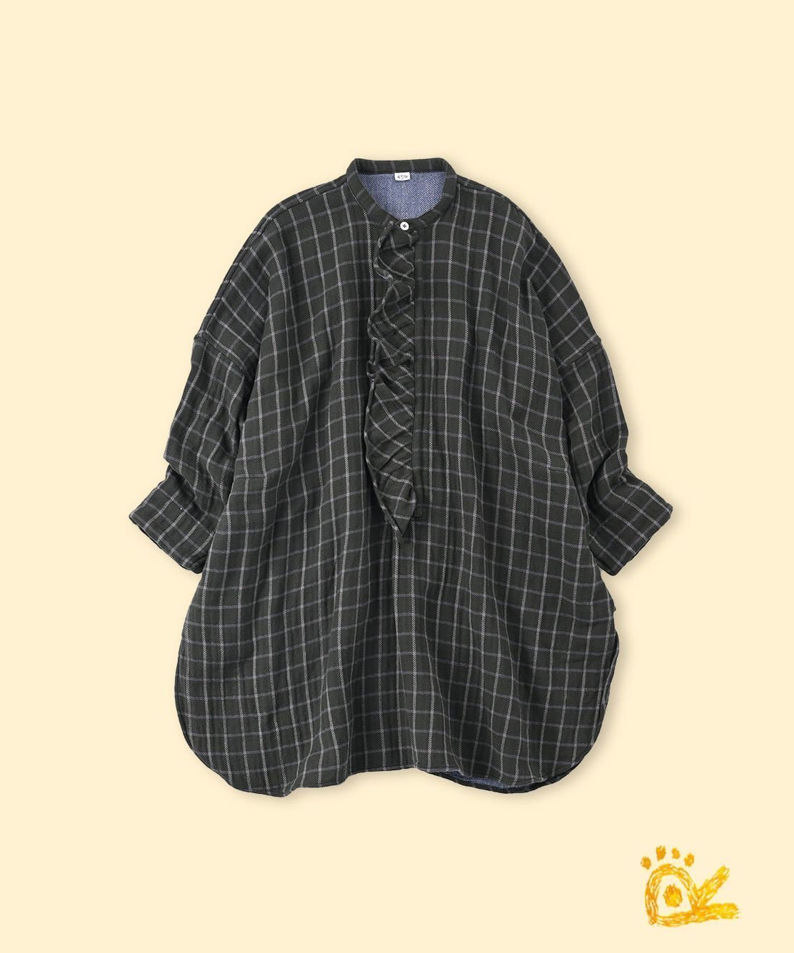 【フォーティファイブ アール/45R】の【EC限定】ONEONE いろいろインドネルのフリルチュニック インテリア・キッズ・メンズ・レディースファッション・服の通販 founy(ファニー) 　ファッション　Fashion　レディースファッション　Fashion for Women　トップス・カットソー　Cut & Sew Tops　インド　Indian Textile　スリット　Slit, Slit Detail　チュニック　Tunic, Long Top　フリル　Frill, Ruffle　ワンポイント　One Point, Statement Accent　グリーン二重織|ID: prp329100004565952 ipo3291000000033600041