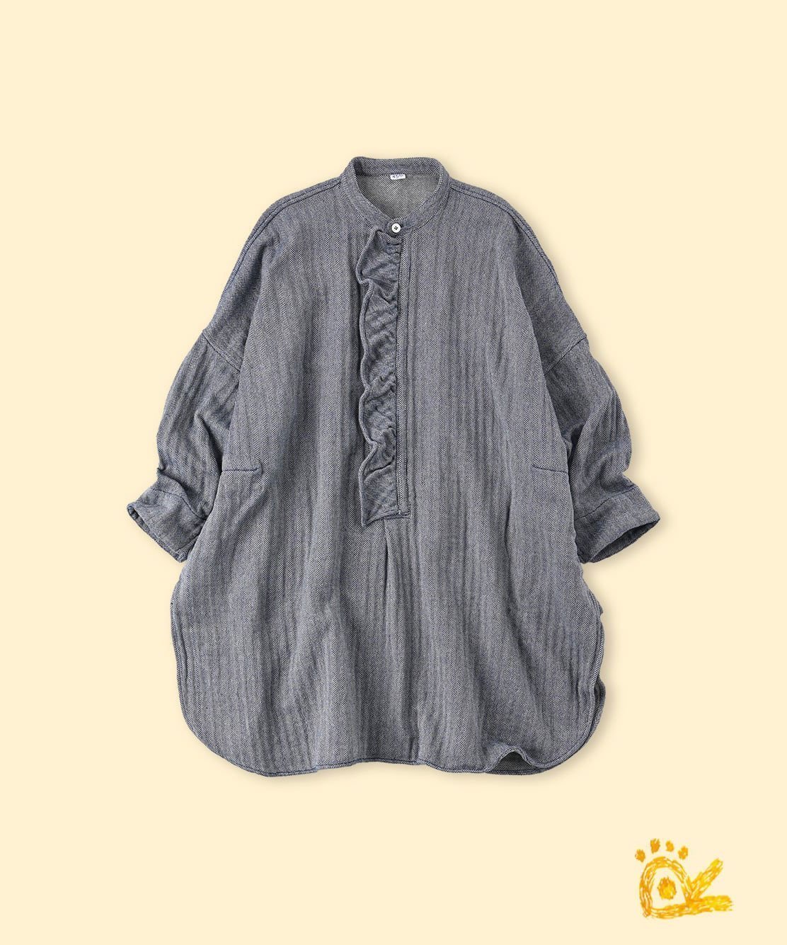 【フォーティファイブ アール/45R】の【EC限定】ONEONE いろいろインドネルのフリルチュニック インテリア・キッズ・メンズ・レディースファッション・服の通販 founy(ファニー) 　ファッション　Fashion　レディースファッション　Fashion for Women　トップス・カットソー　Cut & Sew Tops　インド　Indian Textile　スリット　Slit, Slit Detail　チュニック　Tunic, Long Top　フリル　Frill, Ruffle　ワンポイント　One Point, Statement Accent　二重織ネイビーヘリンボン|ID: prp329100004565952 ipo3291000000033600043
