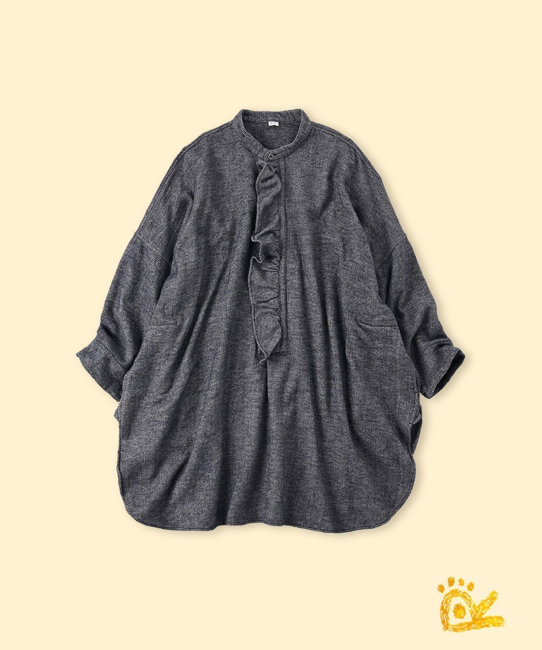 【フォーティファイブ アール/45R】の【EC限定】ONEONE いろいろインドネルのフリルチュニック インテリア・キッズ・メンズ・レディースファッション・服の通販 founy(ファニー) 　ファッション　Fashion　レディースファッション　Fashion for Women　トップス・カットソー　Cut & Sew Tops　インド　Indian Textile　スリット　Slit, Slit Detail　チュニック　Tunic, Long Top　フリル　Frill, Ruffle　ワンポイント　One Point, Statement Accent　ネイビーヘリンボン|ID: prp329100004565952 ipo3291000000033600045