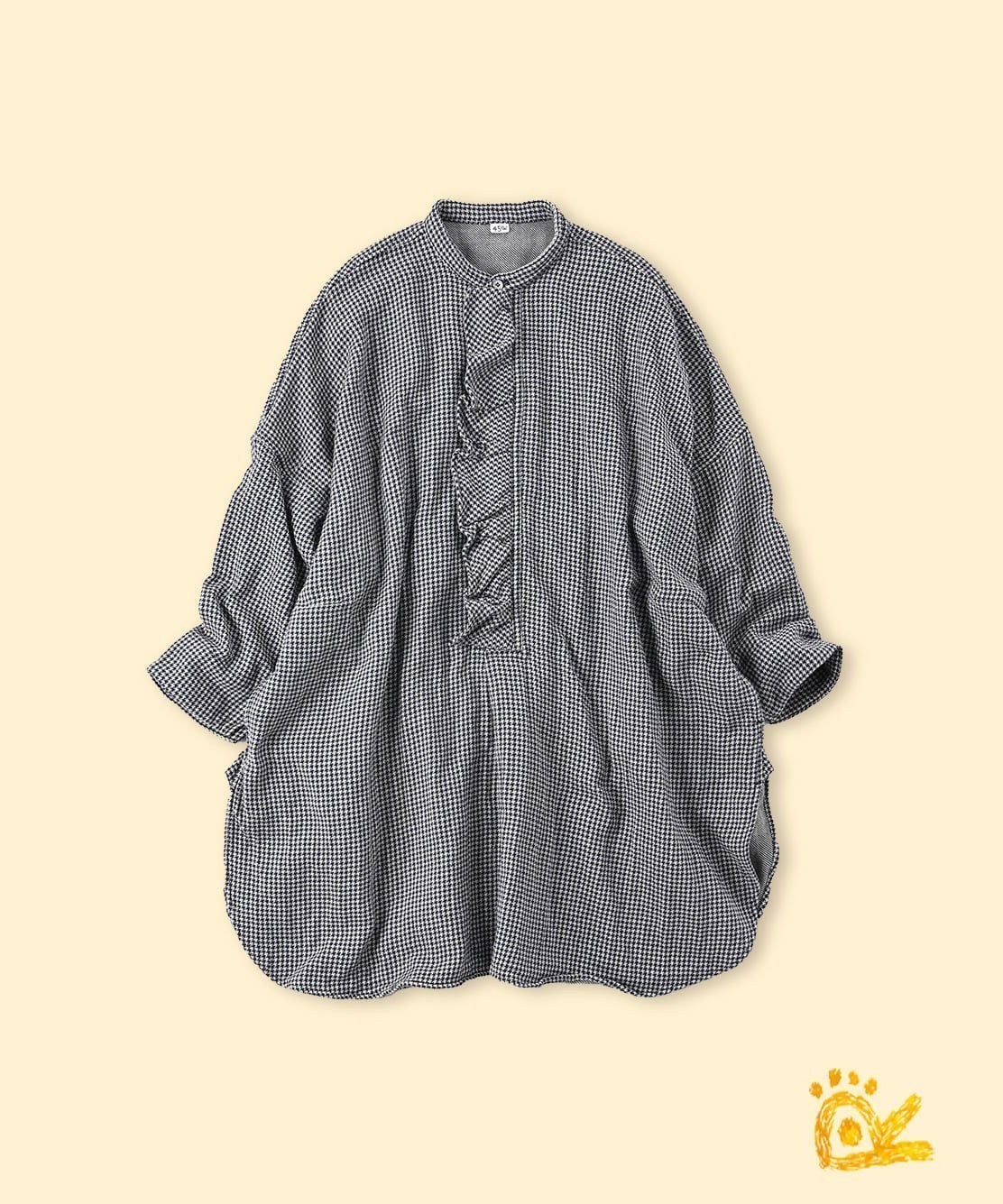 【フォーティファイブ アール/45R】の【EC限定】ONEONE いろいろインドネルのフリルチュニック インテリア・キッズ・メンズ・レディースファッション・服の通販 founy(ファニー) 　ファッション　Fashion　レディースファッション　Fashion for Women　トップス・カットソー　Cut & Sew Tops　インド　Indian Textile　スリット　Slit, Slit Detail　チュニック　Tunic, Long Top　フリル　Frill, Ruffle　ワンポイント　One Point, Statement Accent　二重織ネイビー千鳥|ID: prp329100004565952 ipo3291000000033600053