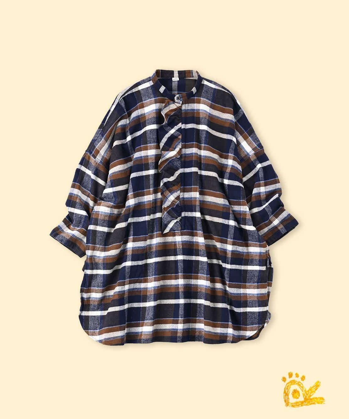 【フォーティファイブ アール/45R】の【EC限定】ONEONE いろいろインドネルのフリルチュニック インテリア・キッズ・メンズ・レディースファッション・服の通販 founy(ファニー) 　ファッション　Fashion　レディースファッション　Fashion for Women　トップス・カットソー　Cut & Sew Tops　インド　Indian Textile　スリット　Slit, Slit Detail　チュニック　Tunic, Long Top　フリル　Frill, Ruffle　ワンポイント　One Point, Statement Accent　ネイビー×茶|ID: prp329100004565952 ipo3291000000033600054