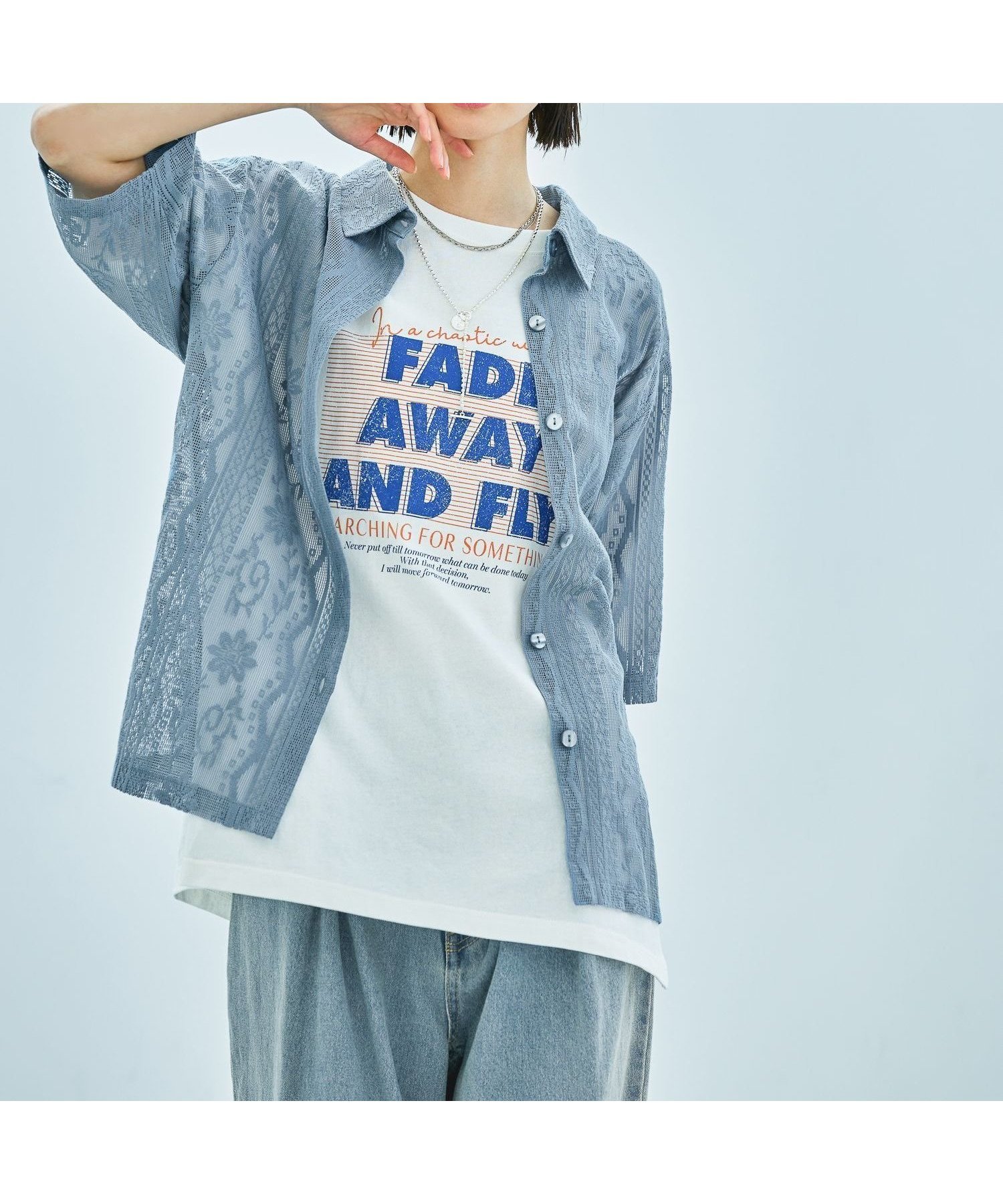 【ラコレ/LAKOLE】のレースシャツ インテリア・キッズ・メンズ・レディースファッション・服の通販 founy(ファニー) 　ファッション　Fashion　レディースファッション　Fashion for Women　トップス・カットソー　Cut & Sew Tops　シャツ・ブラウス・オフィスカジュアル　Elegant Blouses & Button-Ups　コンパクト　Compact, Small Size　トレンド　Trend, Trending Now　ベーシック　Basic, Essential　ボトム　Bottoms, Lower Wear　レース　Lace, Lace Fabric　ロング　Long, Long-Length　羽織　Haori, Light Jacket　ブルー|ID: prp329100004565957 ipo3291000000032609195