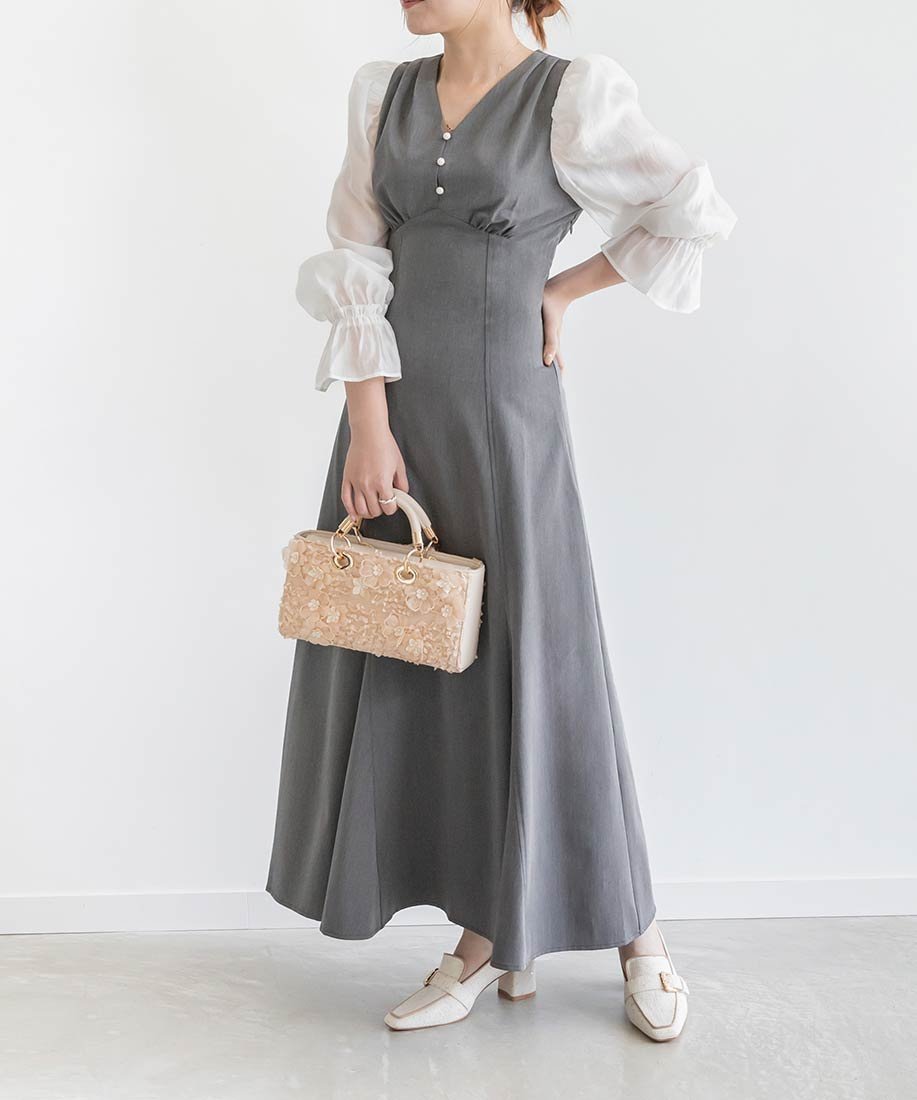 【ランダ/RANDA】のパフスリーブレースアップワンピース 人気、トレンドファッション・服の通販 founy(ファニー) 　ファッション　Fashion　レディースファッション　WOMEN　ワンピース　Dress　エレガント 上品　Elegant　ギャザー　Gather　シアー　Sheer　シューズ　Shoes　スリーブ　Sleeve　ドッキング　Docking　パール　Pearl　 other-1|ID: prp329100004565984 ipo3291000000032290914