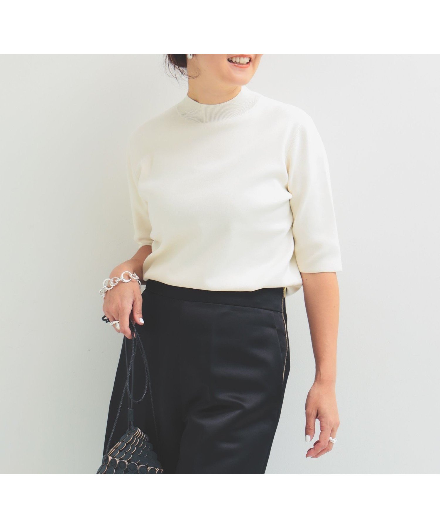 【デミルクス ビームス/Demi-Luxe BEAMS】のシンプル モックネック ニット .M インテリア・キッズ・メンズ・レディースファッション・服の通販 founy(ファニー) 　ファッション　Fashion　レディースファッション　Fashion for Women　トップス・カットソー　Cut & Sew Tops　ニット　Knit Tops & Sweaters　シンプル　Simple, Minimal　ストレッチ　Stretch, Stretchy Fabric　セットアップ　Set-Up, Coordinated Outfit　ブラウジング　Blouson Silhouette, Cinched Waist　ミラノリブ　Milano Rib, Milano Stitch　モックネック　Mock Neck, Short Turtleneck　エレガント 上品　Elegant　OFF WHITE|ID: prp329100004566055 ipo3291000000032745208