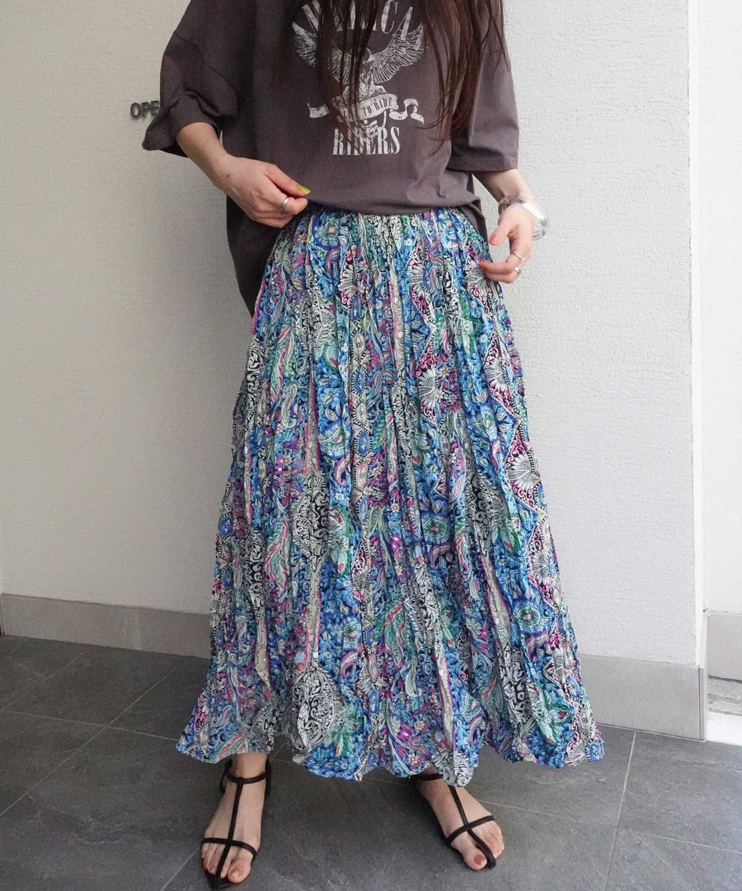 【コーナーズ/CORNERS】のエスニック花柄ロングスカート インテリア・キッズ・メンズ・レディースファッション・服の通販 founy(ファニー) 　ファッション　Fashion　レディースファッション　WOMEN　スカート　Skirt　ロングスカート　Long Skirt　エスニック　Ethnic　ロング　Long　ブルー|ID: prp329100004566120 ipo3291000000032292047