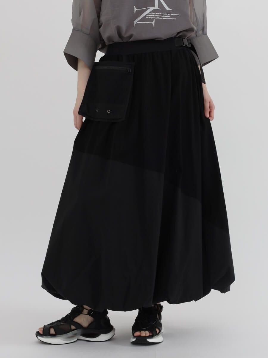 【ラシュッド/LASUD】のメッシュポケット付バルーンSK インテリア・キッズ・メンズ・レディースファッション・服の通販 founy(ファニー) 　ファッション　Fashion　レディースファッション　Fashion for Women　スカート　Skirts　バルーン　Balloon, Balloon Silhouette　ポケット　Pocket, Pocket Detail　ポーチ　Pouch, Small Case　メッシュ　Mesh, Net Fabric　ブラック|ID: prp329100004566123 ipo3291000000032651804