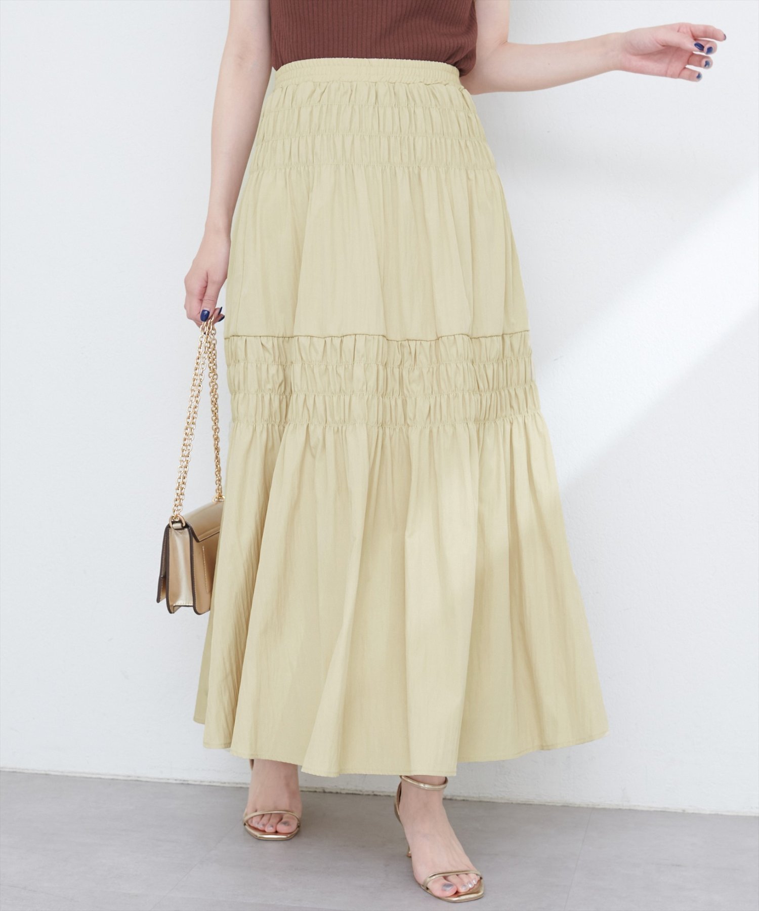 【ナチュラルクチュール/natural couture】の【WEB限定】シャーリングティアードスカート インテリア・キッズ・メンズ・レディースファッション・服の通販 founy(ファニー) 　ファッション　Fashion　レディースファッション　Fashion for Women　スカート　Skirts　ティアードスカート　Tiered Skirts　2025年　2025　2025春夏・S/S　Spring/Summer 2025 SS25　おすすめ　Recommended / Our Picks　エレガント 上品　Elegant　カットソー　Cut and Sewn Top　サンダル　Sandals, Summer Shoes　シャーリング　Shirring, Ruched　スニーカー　Sneakers, Trainers　ダウン　Down, Puffer　ドレープ　Drape, Draping Fabric　フィット　Fit, Slim Fit　ポケット　Pocket, Pocket Detail　イエロー|ID: prp329100004566152 ipo3291000000033220744