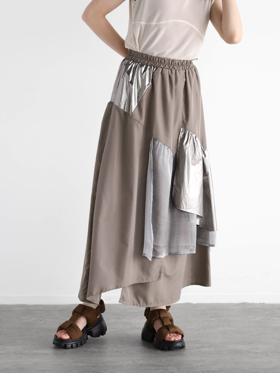 【ラシュッド/LASUD】の異素材ミックスデザインスカート インテリア・キッズ・メンズ・レディースファッション・服の通販 founy(ファニー) 　ファッション　Fashion　レディースファッション　Fashion for Women　スカート　Skirts　おすすめ　Recommended / Our Picks　コンパクト　Compact, Small Size　サンダル　Sandals, Summer Shoes　シアー　Sheer, See-Through　バランス　Balance, Style Balance　厚底　Platform Shoes　モカ|ID: prp329100004566175 ipo3291000000032664774