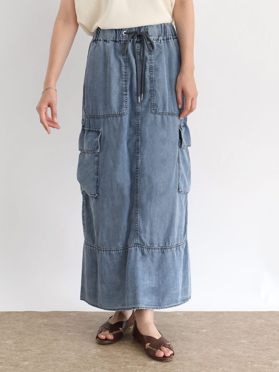 【ラシュッド/LASUD】のテンセルデニムカーゴスカート インテリア・キッズ・メンズ・レディースファッション・服の通販 founy(ファニー) 　ファッション　Fashion　レディースファッション　Fashion for Women　スカート　Skirts　とろみ　Fluid, Flowy Fabric　ストレート　Straight, Straight Cut　スリット　Slit, Slit Detail　フロント　Front, Front Design　ロング　Long, Long-Length　ブルー|ID: prp329100004566182 ipo3291000000032712246