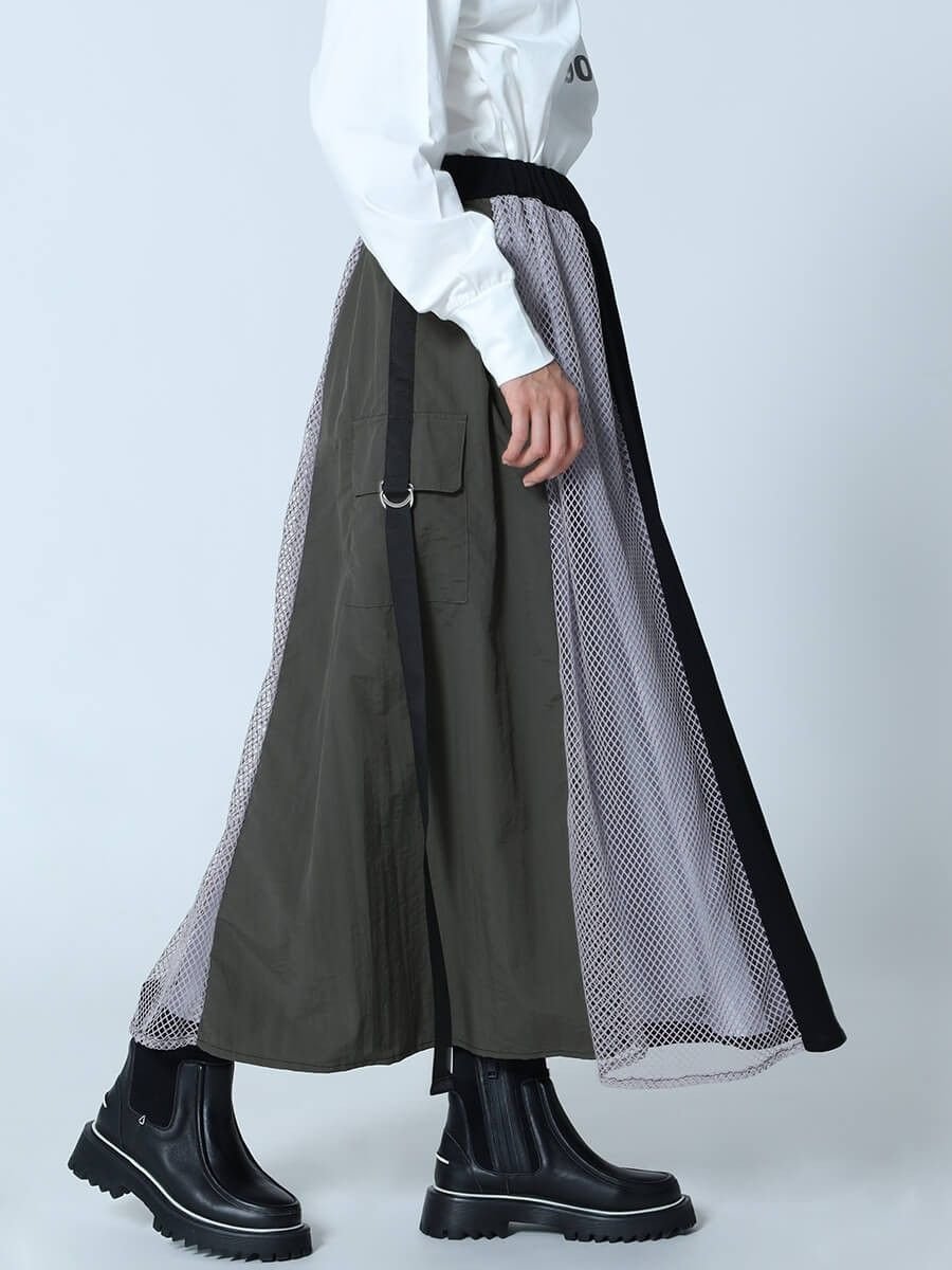 【ラシュッド/LASUD】のメッシュ異素材ミックススカート インテリア・キッズ・メンズ・レディースファッション・服の通販 founy(ファニー) 　ファッション　Fashion　レディースファッション　Fashion for Women　スカート　Skirts　カットソー　Cut and Sewn Top　ドッキング　Docking, Mixed Material　ポケット　Pocket, Pocket Detail　ミックス　Mix, Mixed Style　メッシュ　Mesh, Net Fabric　ブラック|ID: prp329100004566185 ipo3291000000032664819