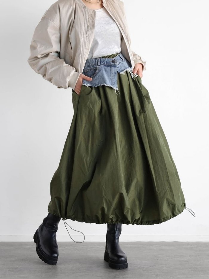 【ラシュッド/LASUD】のデニムドッキングデザインスカート インテリア・キッズ・メンズ・レディースファッション・服の通販 founy(ファニー) https://founy.com/ ファッション Fashion レディースファッション Fashion for Women スカート Skirts コンパクト Compact, Small Size デニム Denim, Jeans Material ドッキング Docking, Mixed Material ドローコード Drawcord, Drawstring Cord バランス Balance, Style Balance バルーン Balloon, Balloon Silhouette フレア Flare, Flared 切替 Switching, Contrast Panel |ID: prp329100004566199 ipo3291000000032663910