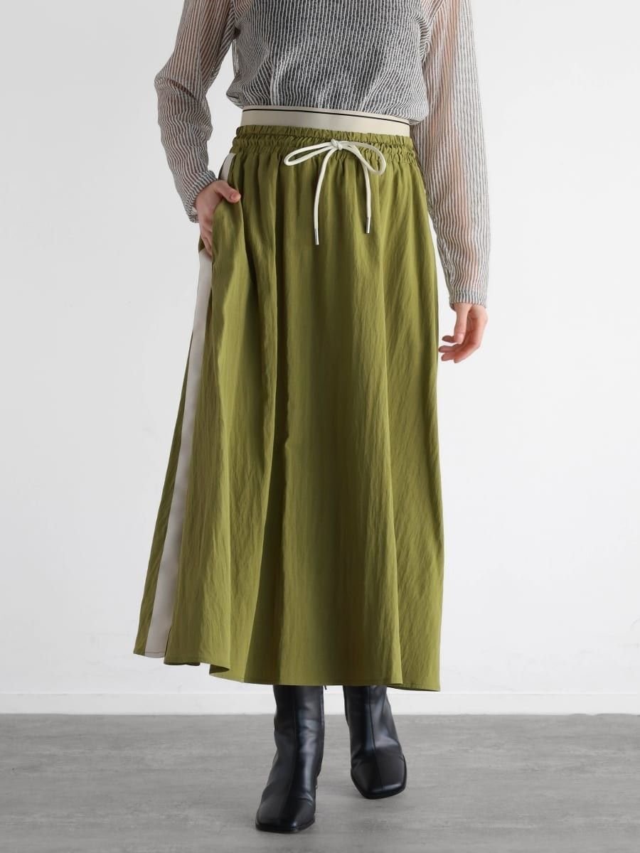 【ラシュッド/LASUD】のドロストデザインフレアスカート インテリア・キッズ・メンズ・レディースファッション・服の通販 founy(ファニー) 　ファッション　Fashion　レディースファッション　Fashion for Women　スカート　Skirts　Aライン・フレアスカート　A-Line & Flared Skirts　シンプル　Simple, Minimal　フィット　Fit, Slim Fit　フレア　Flare, Flared　カーキ|ID: prp329100004566213 ipo3291000000032655849