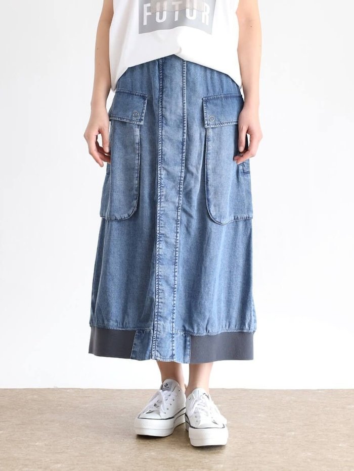 【ラシュッド/LASUD】のサイドポケットテンセルデニムスカート インテリア・キッズ・メンズ・レディースファッション・服の通販 founy(ファニー) https://founy.com/ ファッション Fashion レディースファッション Ladies' Fashion Online スカート Skirt デニムスカート Denim Skirts おすすめ Recommend ポケット Pocket |ID: prp329100004566237 ipo3291000000032656034