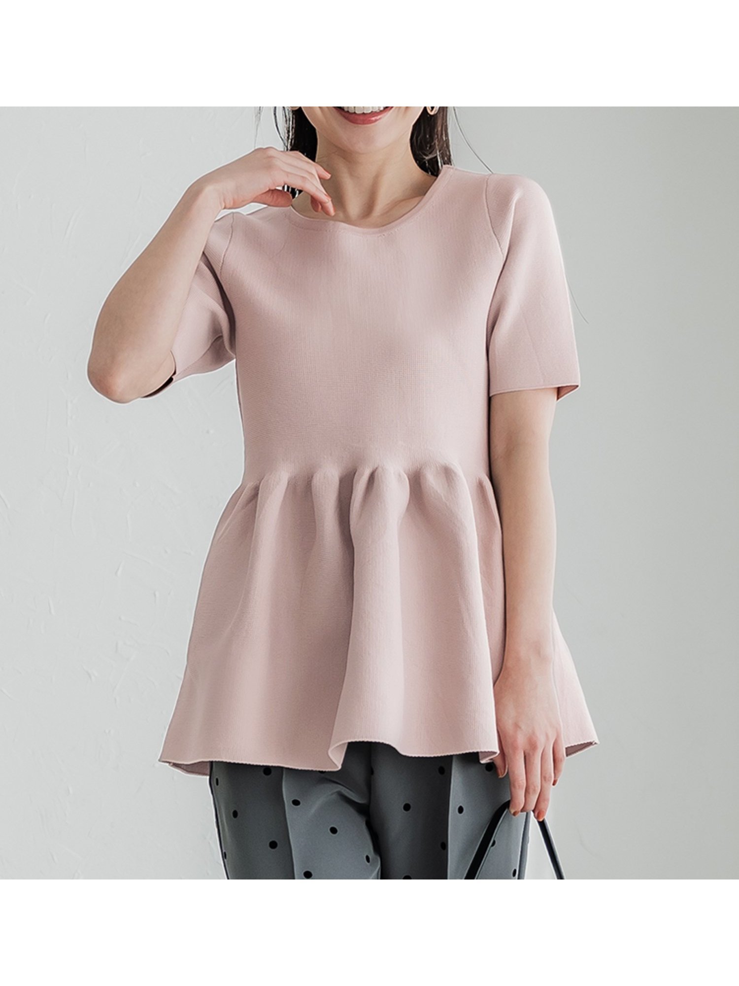 【コカ/COCA】のぺプラム半袖ニット インテリア・キッズ・メンズ・レディースファッション・服の通販 founy(ファニー) 　ファッション　Fashion　レディースファッション　Fashion for Women　トップス・カットソー　Cut & Sew Tops　ニット　Knit Tops & Sweaters　シンプル　Simple, Minimal　ストレート　Straight, Straight Cut　デニム　Denim, Jeans Material　バランス　Balance, Style Balance　フェミニン　Feminine, Girly　ペプラム　Peplum, Flared Hem　ポケット　Pocket, Pocket Detail　半袖　Short Sleeve, Half Sleeve　Lt.pink|ID: prp329100004566268 ipo3291000000033030637