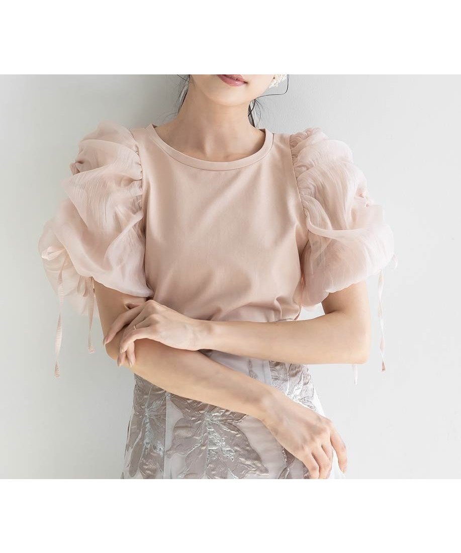 【ランダ/RANDA】のドロストスリーブカットトップス インテリア・キッズ・メンズ・レディースファッション・服の通販 founy(ファニー) 　ファッション　Fashion　レディースファッション　WOMEN　トップス・カットソー　Tops/Tshirt　インナー　Inner　オーガンジー　Organdy　カットソー　Cut And Sew　キャミワンピース　Cami Dress　コンパクト　Compact　スリーブ　Sleeve　ドッキング　Docking　PINK|ID: prp329100004566348 ipo3291000000032293670