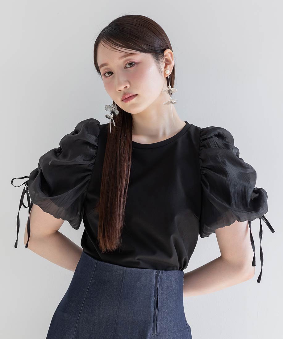 【ランダ/RANDA】のドロストスリーブカットトップス インテリア・キッズ・メンズ・レディースファッション・服の通販 founy(ファニー) 　ファッション　Fashion　レディースファッション　WOMEN　トップス・カットソー　Tops/Tshirt　インナー　Inner　オーガンジー　Organdy　カットソー　Cut And Sew　キャミワンピース　Cami Dress　コンパクト　Compact　スリーブ　Sleeve　ドッキング　Docking　BLACK|ID: prp329100004566348 ipo3291000000032293671