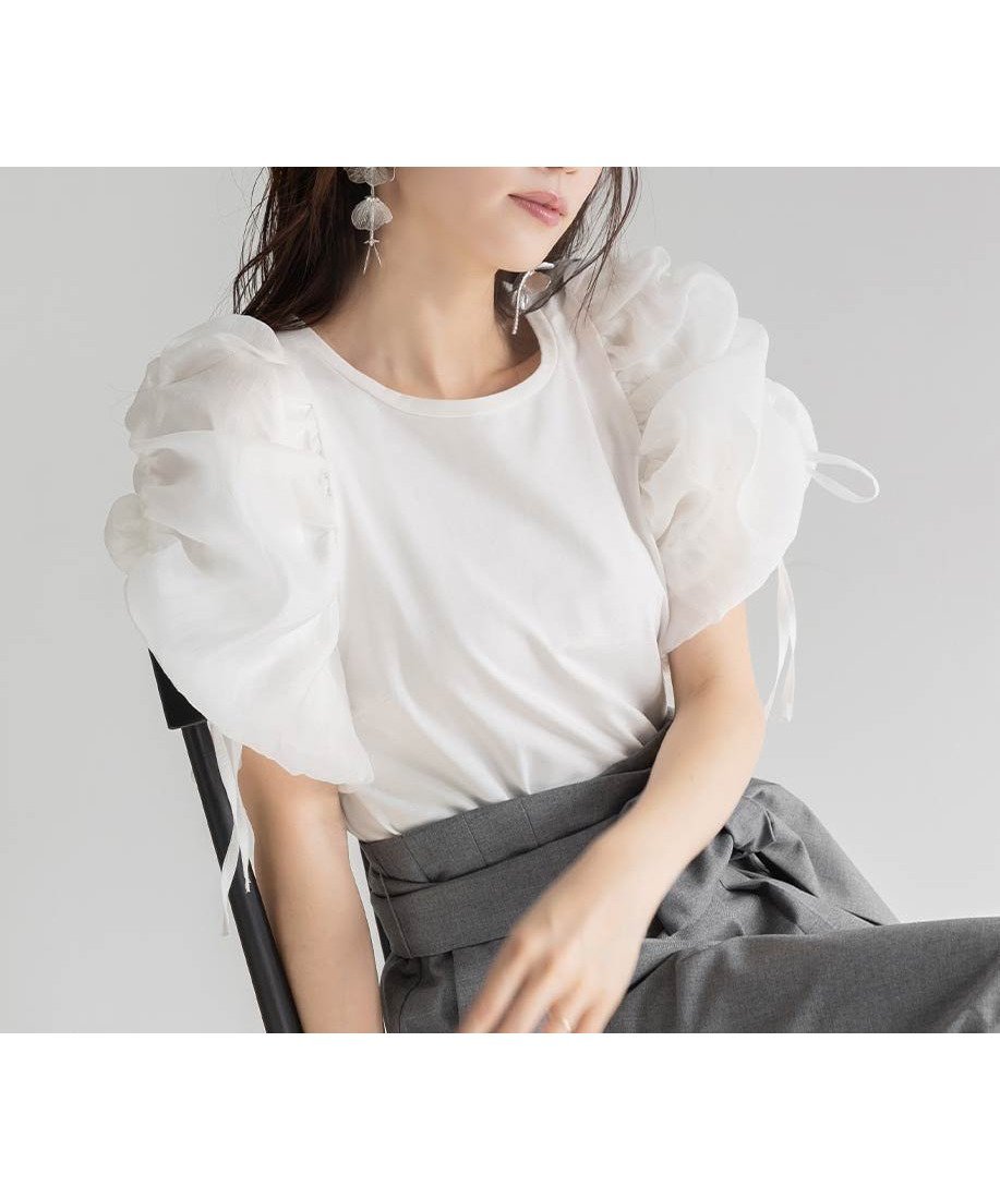 【ランダ/RANDA】のドロストスリーブカットトップス インテリア・キッズ・メンズ・レディースファッション・服の通販 founy(ファニー) 　ファッション　Fashion　レディースファッション　WOMEN　トップス・カットソー　Tops/Tshirt　インナー　Inner　オーガンジー　Organdy　カットソー　Cut And Sew　キャミワンピース　Cami Dress　コンパクト　Compact　スリーブ　Sleeve　ドッキング　Docking　WHITE|ID: prp329100004566348 ipo3291000000032293673