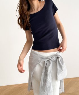 【キャナルジーン/CANAL JEAN】のEl mar コットンラウンドネックTシャツ 人気、トレンドファッション・服の通販 founy(ファニー) ファッション Fashion レディースファッション Fashion for Women トップス・カットソー Cut & Sew Tops シャツ・ブラウス・オフィスカジュアル Elegant Blouses & Button-Ups ロングTシャツ・Tシャツ Longline T-Shirts & Tees コンパクト Compact, Small Size スラックス Slacks, Dress Pants デニム Denim, Jeans Material ボトム Bottoms, Lower Wear ラウンド Round, Round Neck |ID:prp329100004566353