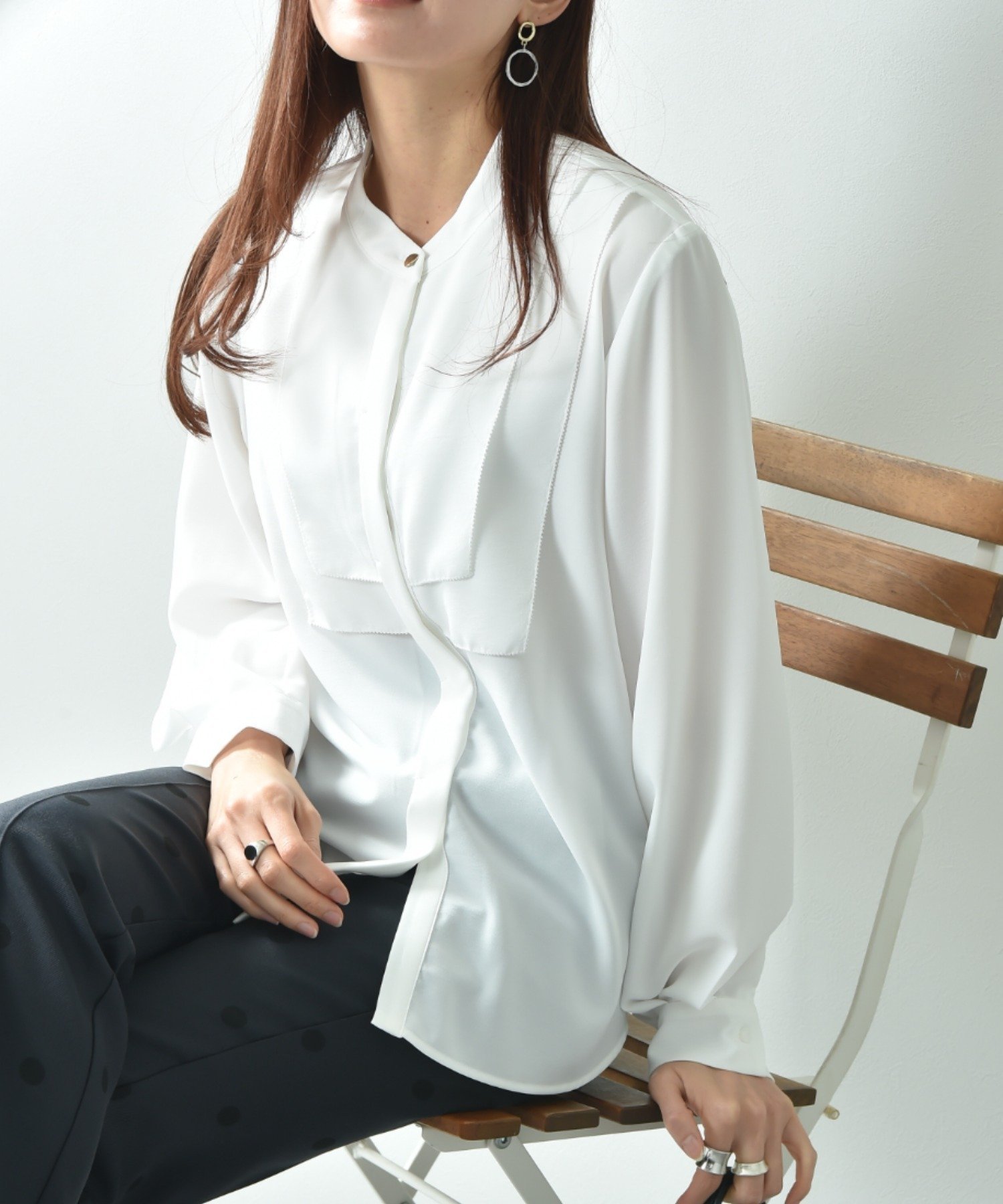 【インタープラネット/INTERPLANET】の2WAYジョーゼットデザインブラウス 人気、トレンドファッション・服の通販 founy(ファニー) 　ファッション　Fashion　レディースファッション　WOMEN　トップス・カットソー　Tops/Tshirt　シャツ/ブラウス　Shirts/Blouses　ジョーゼット　Georgette　ストレッチ　Stretch　ベーシック　Basic　ヨーク　Yoke　リラックス　Relax　エレガント 上品　Elegant　今季　This Season　 other-1|ID: prp329100004566437 ipo3291000000032294384