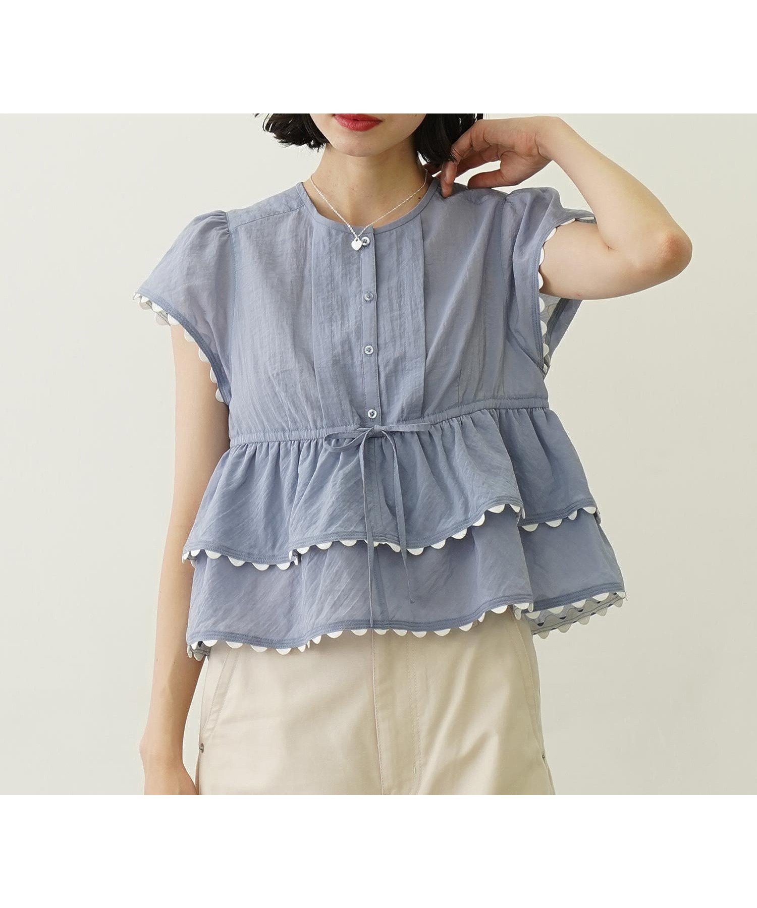 【ミルクフェド/MILKFED.】のMILKFED./FRILL AND LACE BLOUSE インテリア・キッズ・メンズ・レディースファッション・服の通販 founy(ファニー) 　ファッション　Fashion　レディースファッション　WOMEN　おすすめ　Recommend　ガーリー　Girly　デニム　Denim　フリル　Frills　ボトム　Bottom　レース　Race　夏　Summer　LtBLUE|ID: prp329100004566539 ipo3291000000032295227