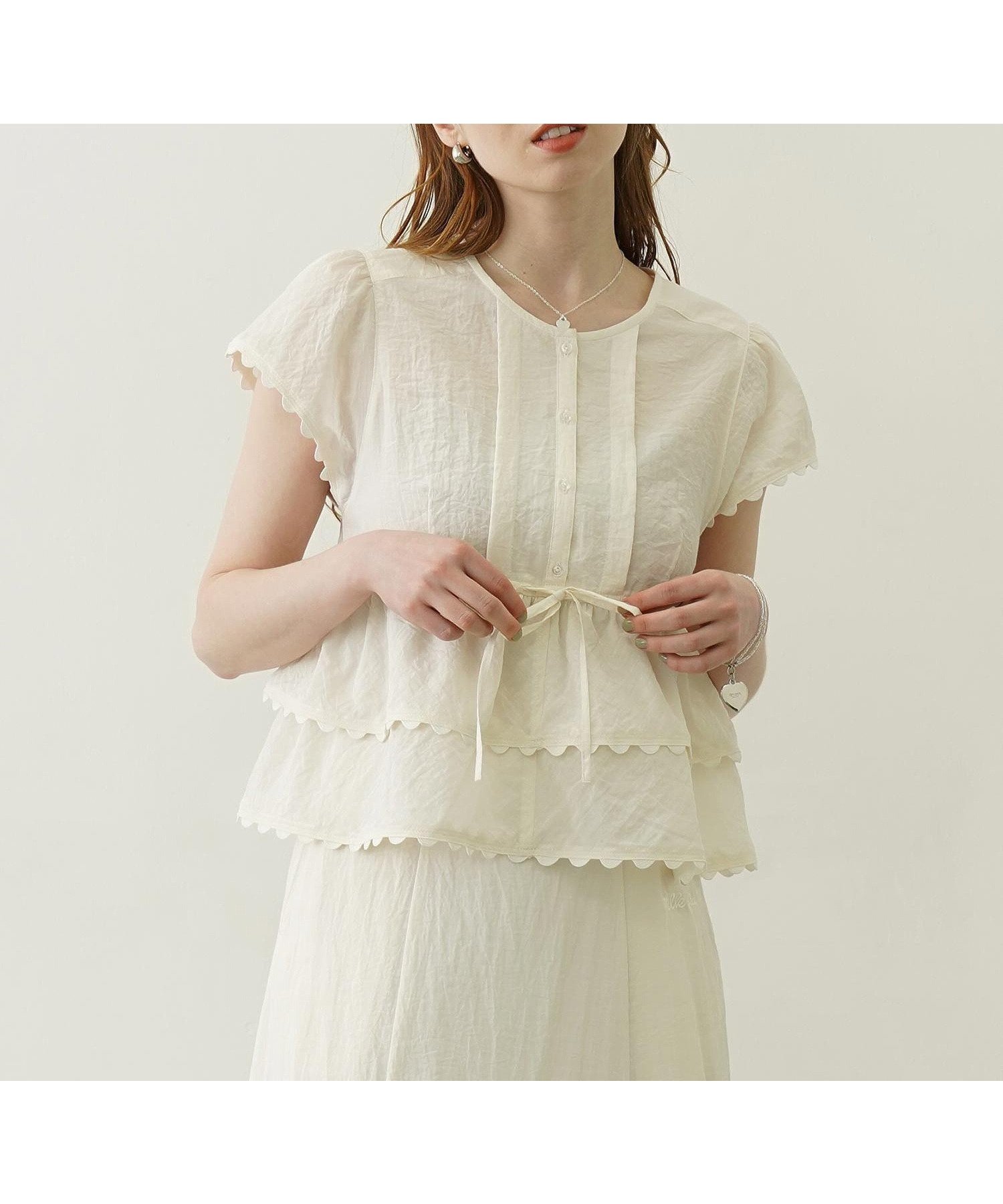 【ミルクフェド/MILKFED.】のMILKFED./FRILL AND LACE BLOUSE インテリア・キッズ・メンズ・レディースファッション・服の通販 founy(ファニー) 　ファッション　Fashion　レディースファッション　WOMEN　おすすめ　Recommend　ガーリー　Girly　デニム　Denim　フリル　Frills　ボトム　Bottom　レース　Race　夏　Summer　OFF WHITE|ID: prp329100004566539 ipo3291000000032295228