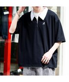 【ロッキーモンロー/Rocky Monroe】のKANGOL 別注コラボ 鹿の子ワンポイント刺繍半袖ハーフジップポロシャツ ブラック×ホワイト|ID: prp329100004566563 ipo3291000000032692580