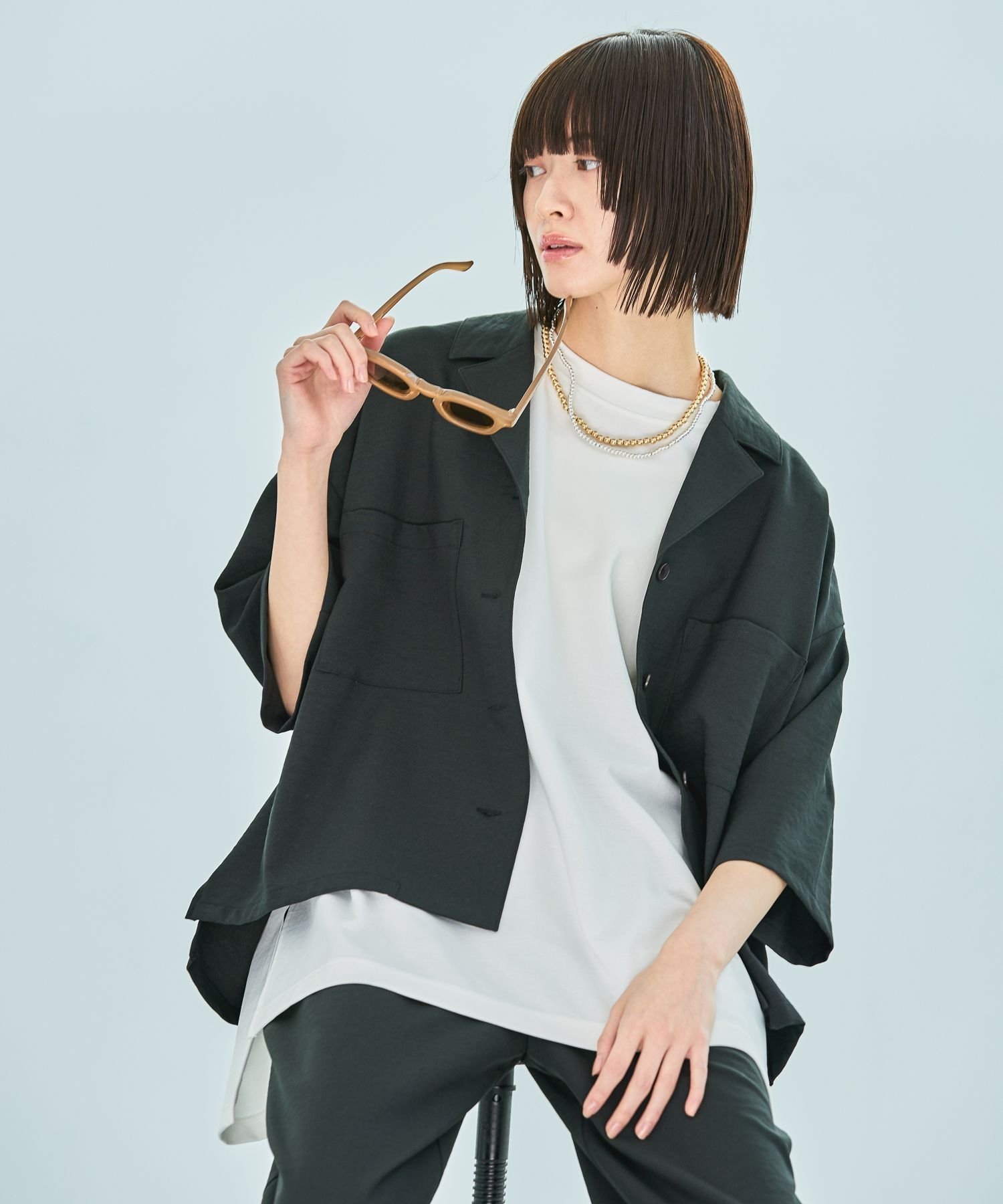 【ラコレ/LAKOLE】のセットアップ対応 サップVTG開襟シャツ インテリア・キッズ・メンズ・レディースファッション・服の通販 founy(ファニー) 　ファッション　Fashion　レディースファッション　Ladies' Fashion Online　トップス・カットソー　Tops/Tshirt　シャツ/ブラウス　Shirts/Blouses　おすすめ　Recommend　ショルダー　Shoulder　セットアップ　Set Up　ドロップ　Drop　ポケット　Pocket　リラックス　Relax　スミクロ|ID: prp329100004566596 ipo3291000000032643513