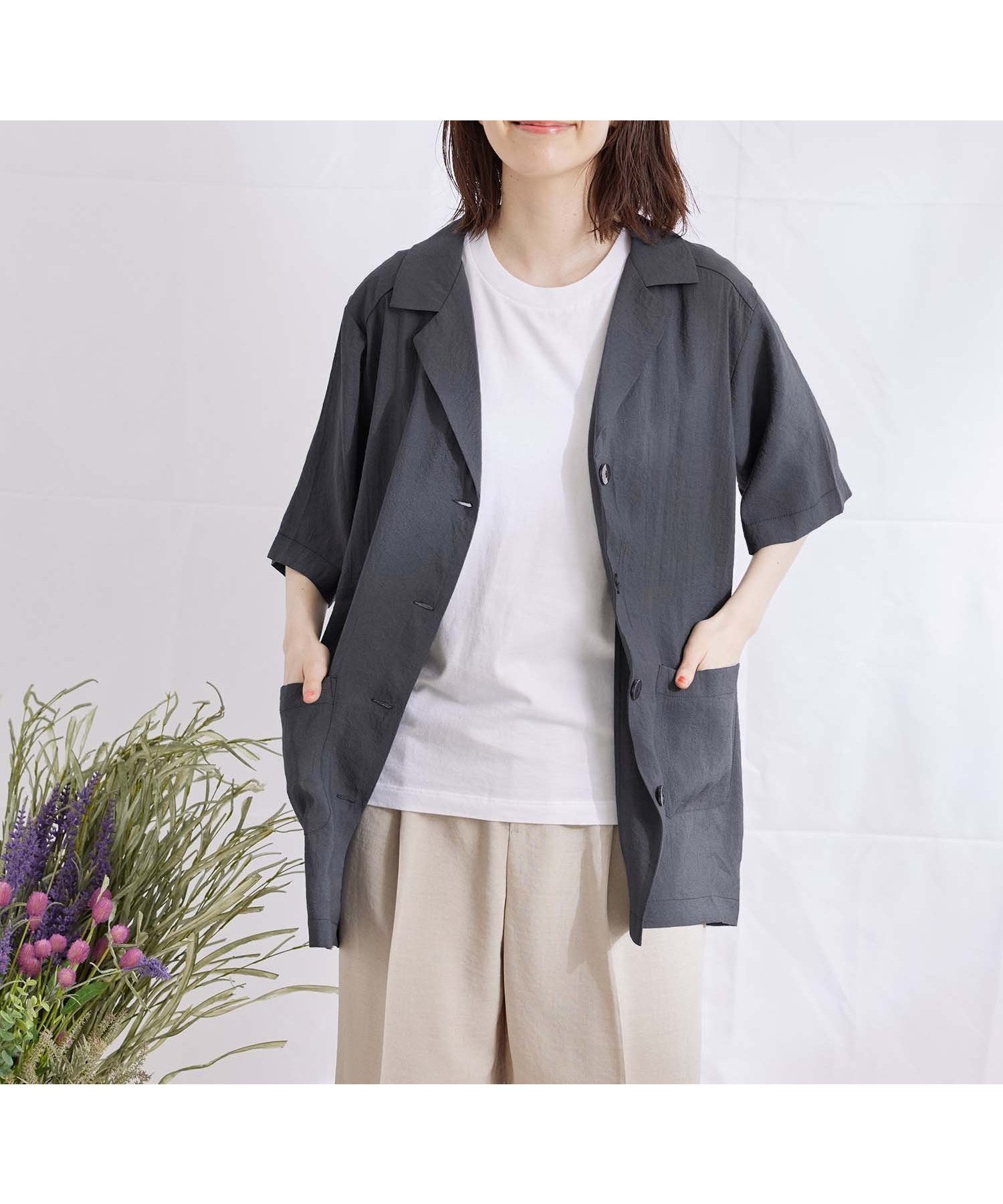 【ジャイロ/JAYRO】の変わり織半袖テーラードジャケット インテリア・キッズ・メンズ・レディースファッション・服の通販 founy(ファニー) 　ファッション　Fashion　レディースファッション　WOMEN　アウター　Coat Outerwear　ジャケット　Jackets　テーラードジャケット　Tailored Jackets　半袖　Short Sleeve　ネイビー(40)|ID: prp329100004566624 ipo3291000000032295877