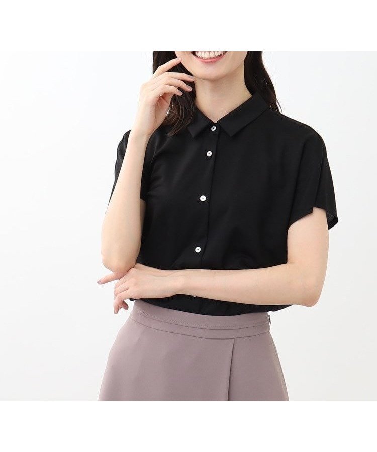 【リフレクト/Reflect】の【SALE/接触冷感/マシンウォッシュ/二の腕カバー】フレンチスリーブブラウス インテリア・キッズ・メンズ・レディースファッション・服の通販 founy(ファニー) 　ファッション　Fashion　レディースファッション　WOMEN　トップス・カットソー　Tops/Tshirt　シャツ/ブラウス　Shirts/Blouses　おすすめ　Recommend　カットソー　Cut And Sew　キャミソール　Camisole　コンパクト　Compact　ジャージ　Jersey　スリーブ　Sleeve　バランス　Balance　フレンチ　French　リラックス　Relax　エレガント 上品　Elegant　ブラック|ID: prp329100004566625 ipo3291000000032295880