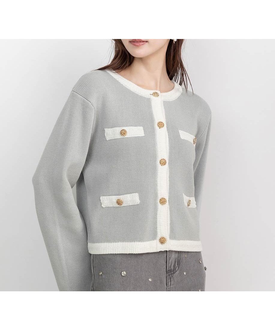 【ランダ/RANDA】のジャケットライクカーディガン インテリア・キッズ・メンズ・レディースファッション・服の通販 founy(ファニー) 　ファッション　Fashion　レディースファッション　WOMEN　クラシカル　Classical　シンプル　Simple　ジャケット　Jacket　ダウン　Down　メタル　Metal　GRAY|ID: prp329100004566630 ipo3291000000032295917