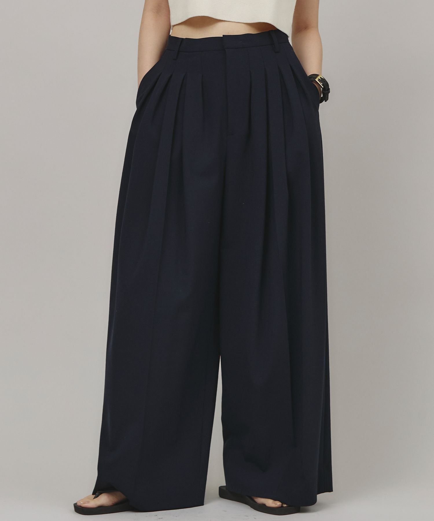 【カレンソロジー/Curensology】のウールブレンドタックパンツ インテリア・キッズ・メンズ・レディースファッション・服の通販 founy(ファニー) 　ファッション　Fashion　レディースファッション　WOMEN　パンツ　Pants　エレガント 上品　Elegant　スタイリッシュ　Stylish　センター　Center　ボックス　Box　ポケット　Pocket　ロング　Long　ワイド　Wide　ネイビー88|ID: prp329100004566634 ipo3291000000032295954