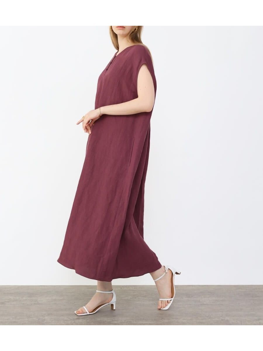 【ラシュッド/LASUD】の麻×レーヨンヘンリーネックワンピース インテリア・キッズ・メンズ・レディースファッション・服の通販 founy(ファニー) 　ファッション　Fashion　レディースファッション　WOMEN　ワンピース　Dress　タンブラー　Tumbler　ドレープ　Drape　ロング　Long　エレガント 上品　Elegant　ワインレッド|ID: prp329100004566858 ipo3291000000032298839
