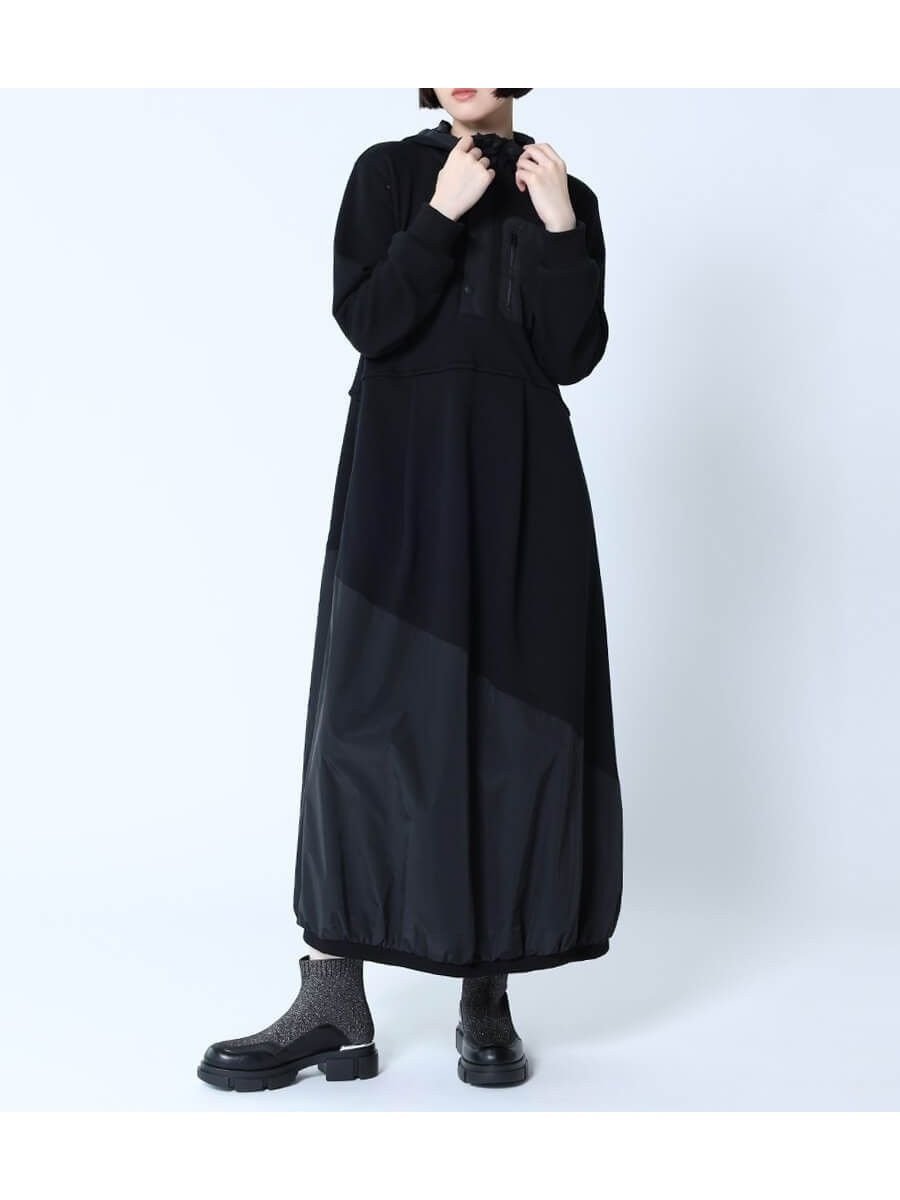 【ラシュッド/LASUD】のバルーンシルエットロングワンピース インテリア・キッズ・メンズ・レディースファッション・服の通販 founy(ファニー) 　ファッション　Fashion　レディースファッション　Fashion for Women　ワンピース　Dresses　おすすめ　Recommended / Our Picks　ドッキング　Docking, Mixed Material　バルーン　Balloon, Balloon Silhouette　切替　Switching, Contrast Panel　ブラック|ID: prp329100004566883 ipo3291000000032723240