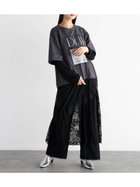 【ラシュッド/LASUD】のロゴプリントレースドッキングワンピース チャコールグレー|ID: prp329100004566889 ipo3291000000032299062