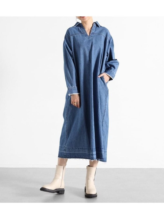 【ヴァン/Vin】のスキッパーデニムワンピース インテリア・キッズ・メンズ・レディースファッション・服の通販 founy(ファニー) https://founy.com/ ファッション Fashion レディースファッション WOMEN ワンピース Dress インナー Inner スリット Slit デニム Denim フリンジ Fringe ロング Long |ID: prp329100004566893 ipo3291000000032299084