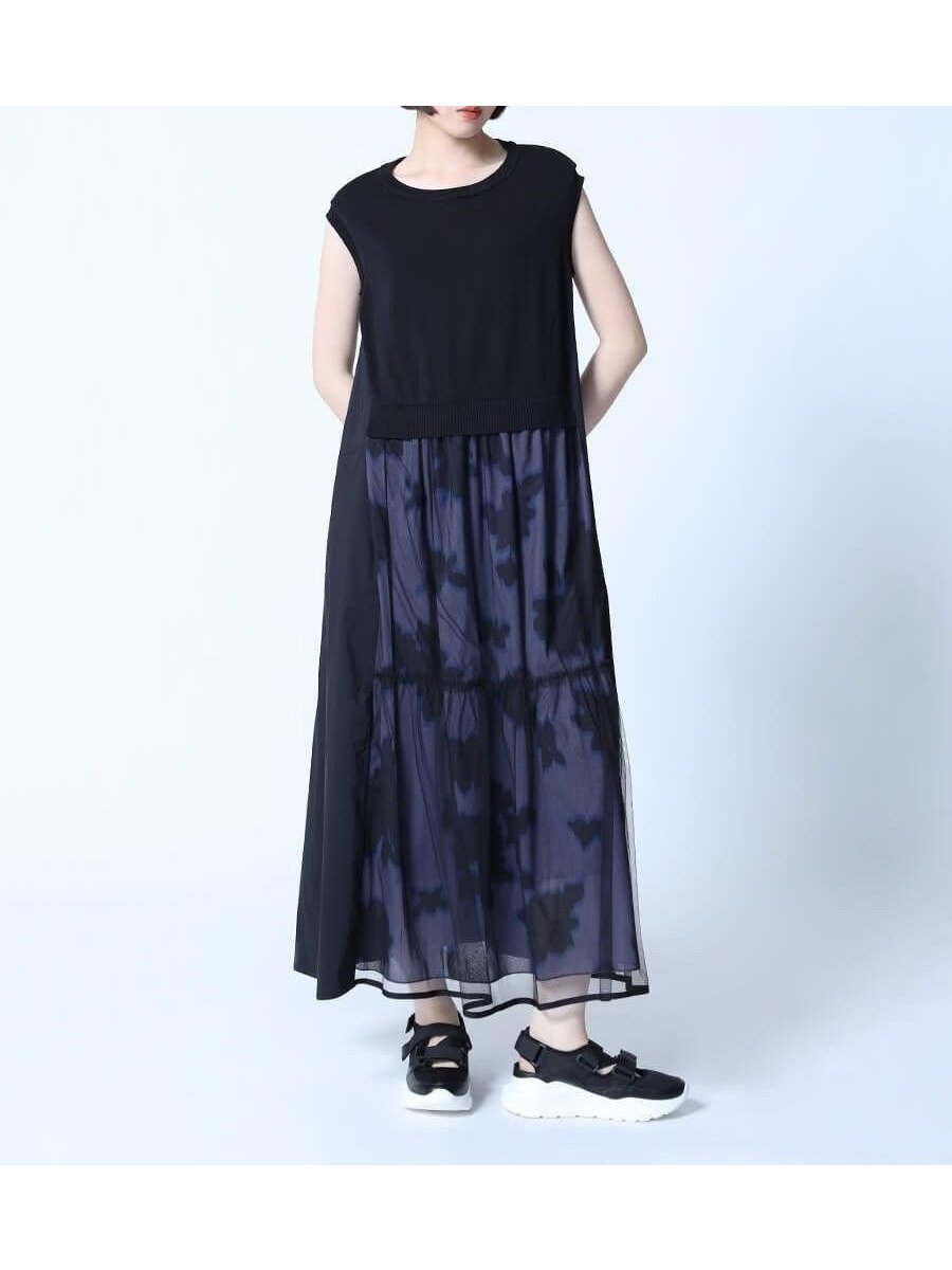 【ラシュッド/LASUD】のチュールレイヤード柄ワンピース インテリア・キッズ・メンズ・レディースファッション・服の通販 founy(ファニー) 　ファッション　Fashion　レディースファッション　Fashion for Women　ワンピース　Dresses　サマー　Summer, Summer Style　チュール　Tulip, Tulip Motif　フレア　Flare, Flared　プリント　Print, Printed Pattern　今季　This Season, Current Season　ブラック|ID: prp329100004566918 ipo3291000000032723079