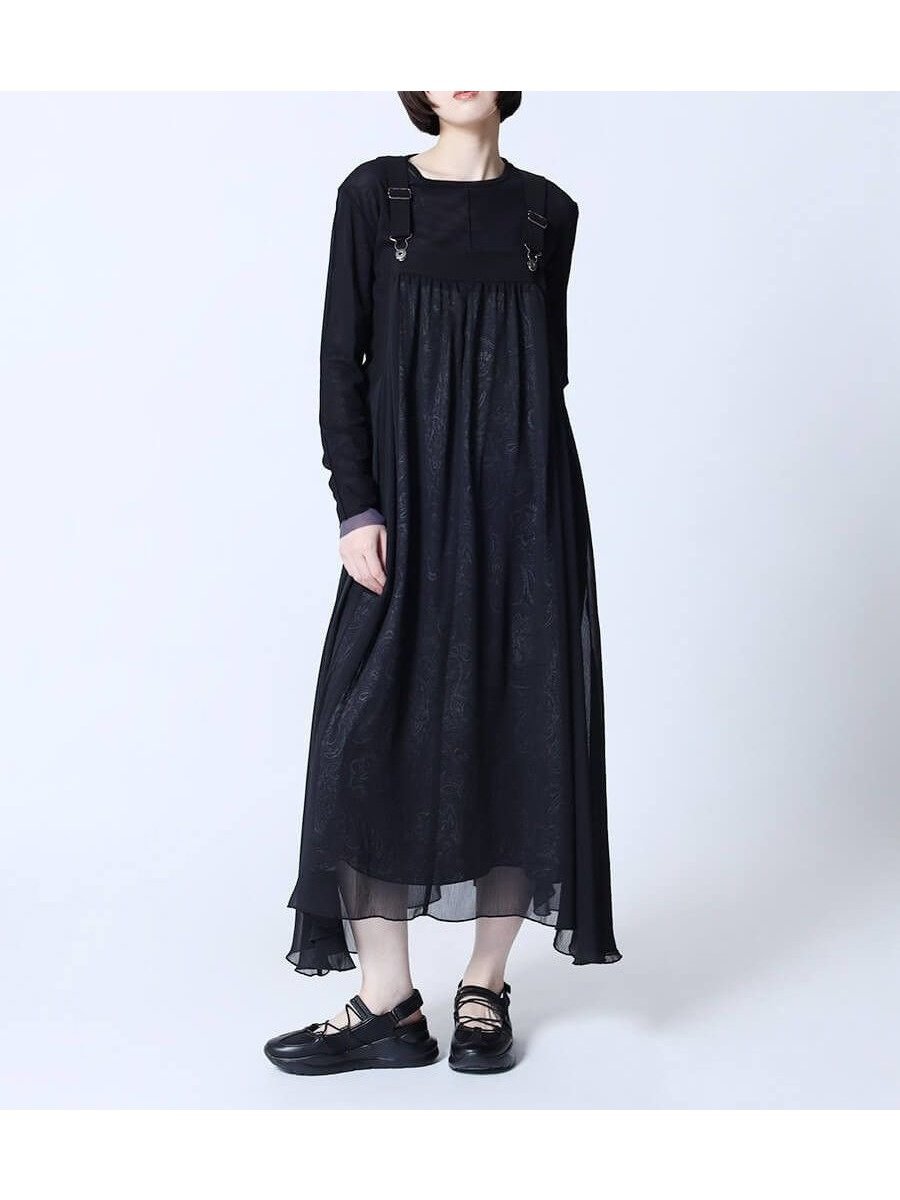 【ラシュッド/LASUD】のシアーレイヤードペイズリー柄ジャンパースカート インテリア・キッズ・メンズ・レディースファッション・服の通販 founy(ファニー) 　ファッション　Fashion　レディースファッション　Fashion for Women　スカート　Skirts　シアー　Sheer, See-Through　チュール　Tulip, Tulip Motif　ペイズリー　Paisley, Ethnic Pattern　エレガント 上品　Elegant　今季　This Season, Current Season　ブラック|ID: prp329100004566921 ipo3291000000032723098