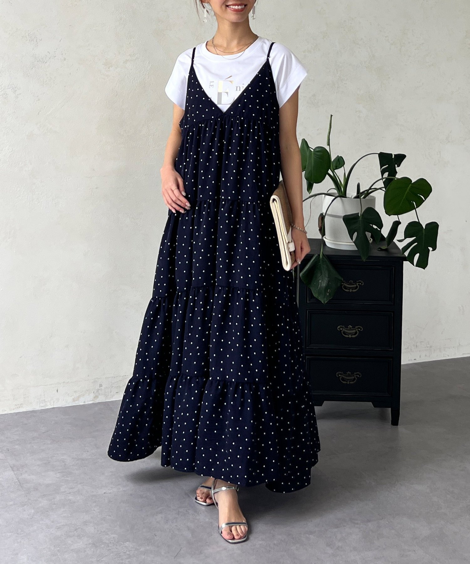 【シェトワ/Chez toi】のドットキャミワンピース インテリア・キッズ・メンズ・レディースファッション・服の通販 founy(ファニー) 　ファッション　Fashion　レディースファッション　Fashion for Women　ワンピース　Dresses　キャミソールワンピース　Camisole Dresses　カーディガン　Cardigan, Knitwear　キャミワンピース　Cami Dress, Slip Dress　ギャザー　Gathered, Ruffled　巾着　Drawstring Bag, Kinchaku　ショルダー　Shoulder, Shoulder Strap　シンプル　Simple, Minimal　ドット　Polka Dot, Dot Pattern　リブニット　Rib Knit, Ribbed Knit　リラックス　Relax, Relaxed Fit　ロング　Long, Long-Length　プチプライス・低価格　Affordable / Budget Price　おすすめ　Recommended / Our Picks　ネイビー|ID: prp329100004566939 ipo3291000000032736189