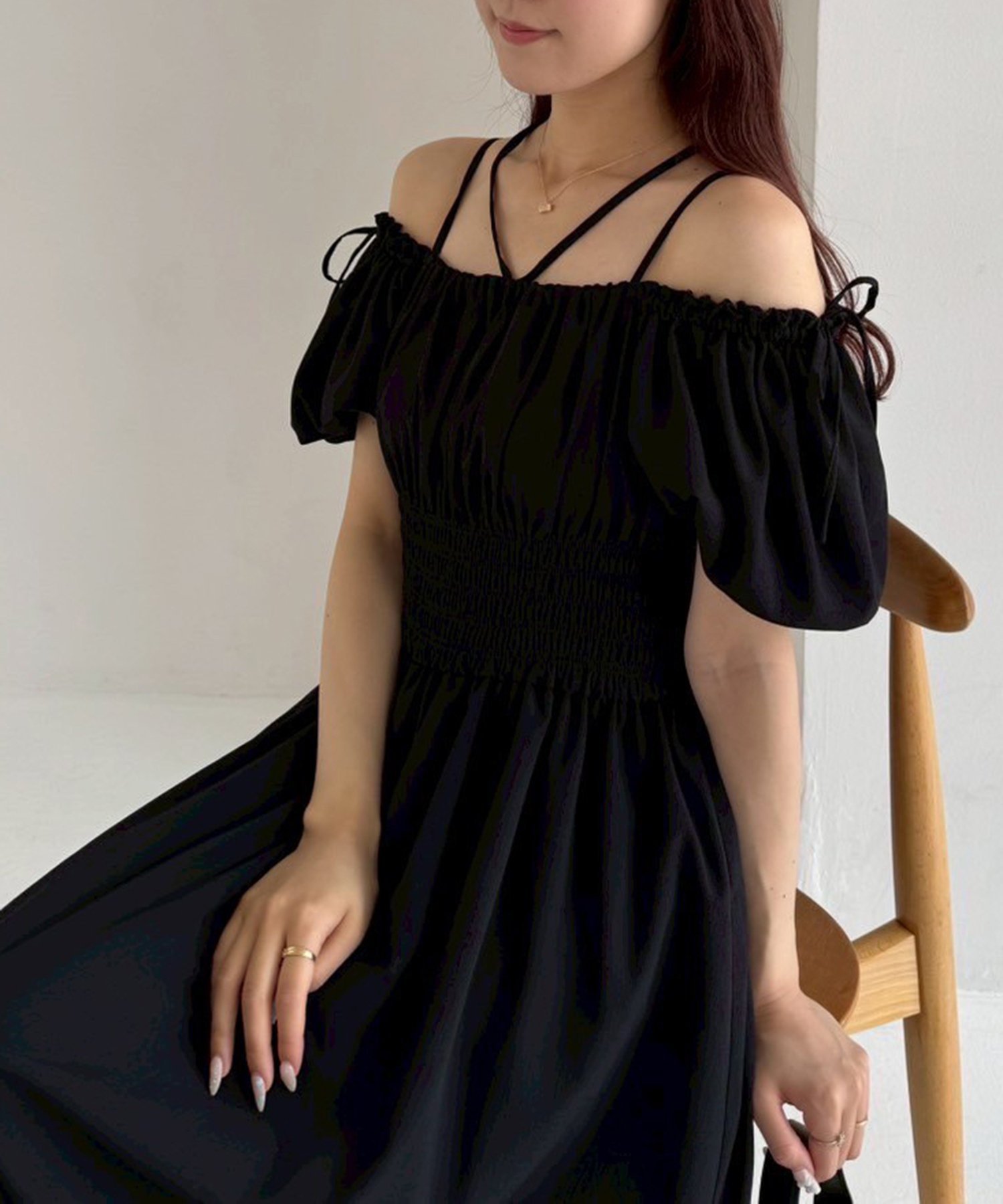 【ナイスクラップ/NICE CLAUP】の半袖シャーリングワンピ インテリア・キッズ・メンズ・レディースファッション・服の通販 founy(ファニー) 　ファッション　Fashion　レディースファッション　WOMEN　ワンピース　Dress　半袖　Short Sleeve　ブラック|ID: prp329100004566955 ipo3291000000032299559