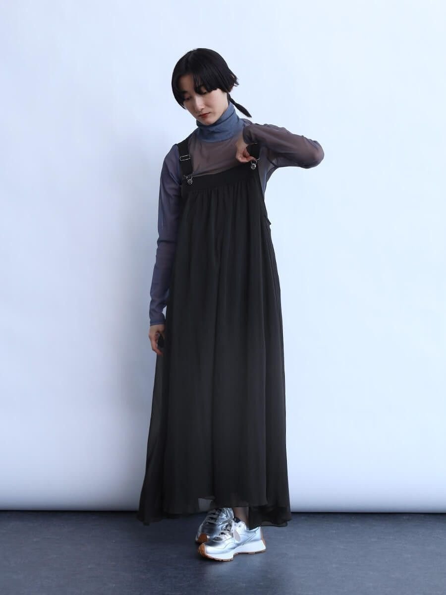 【ラシュッド/LASUD】のレースアップデザインジャンパースカート インテリア・キッズ・メンズ・レディースファッション・服の通販 founy(ファニー) 　ファッション　Fashion　レディースファッション　Fashion for Women　スカート　Skirts　インナー　Innerwear　シフォン　Chiffon, Lightweight Fabric　フェミニン　Feminine, Girly　ロング　Long, Long-Length　人気　Popular, Best Seller　ブラック|ID: prp329100004566985 ipo3291000000033555715