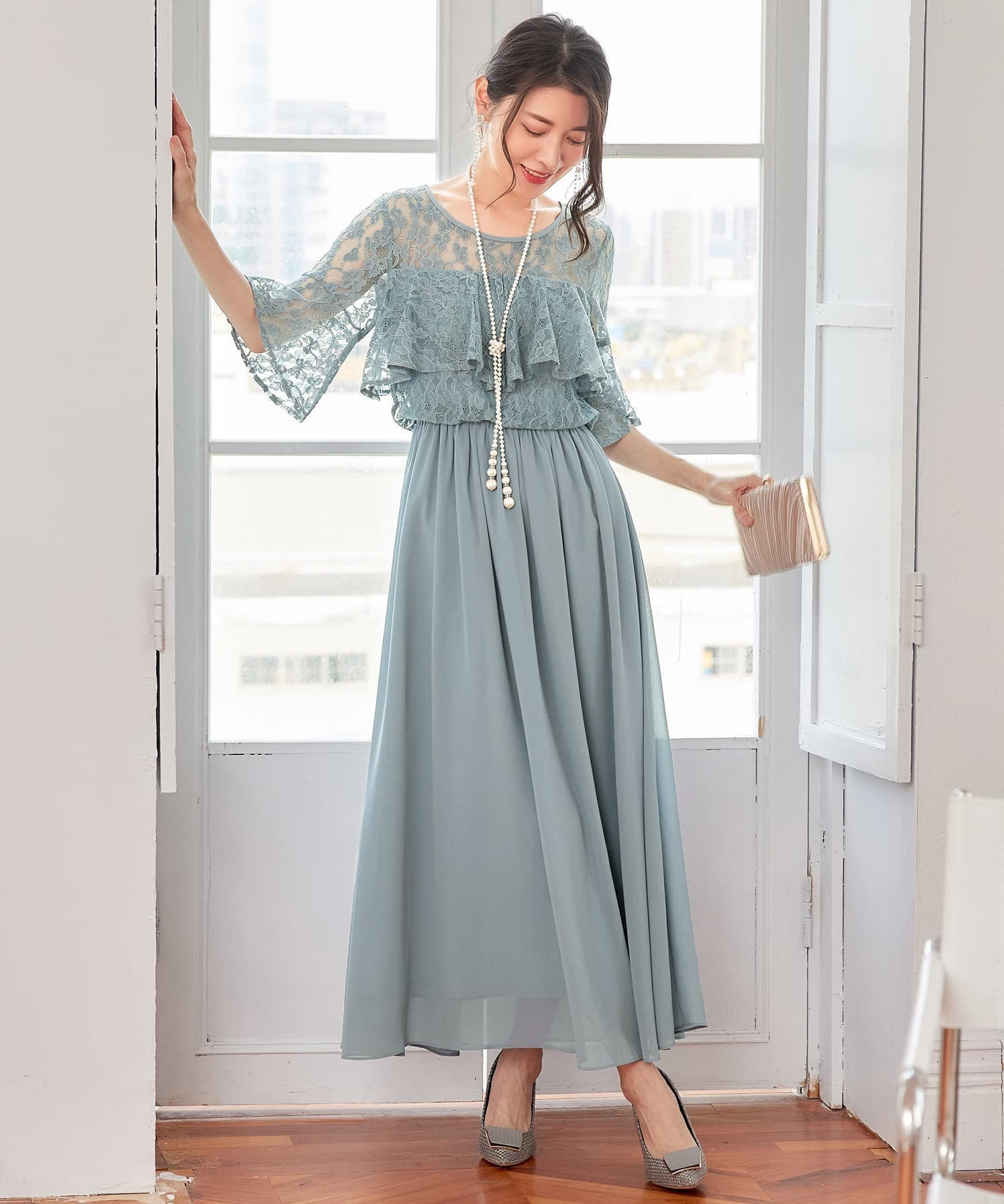 【ドレス/DRESS+】のパーティードレス ワンピース 体型カバー 結婚式 インテリア・キッズ・メンズ・レディースファッション・服の通販 founy(ファニー) 　ファッション　Fashion　レディースファッション　Fashion for Women　ワンピース　Dresses　フォーマル・パーティードレス・結婚式用ドレス　Elegant & Casual Dresses　カーディガン　Cardigan, Knitwear　シアー　Sheer, See-Through　シフォン　Chiffon, Lightweight Fabric　ショート　Short, Short Length　ジャケット　Jacket, Outerwear　デニム　Denim, Jeans Material　ドレス　Dress, One-Piece　フリル　Frill, Ruffle　ベスト　Vest, Waistcoat　レース　Lace, Lace Fabric　ロング　Long, Long-Length　二次会　After Party　結婚式　Wedding　ブルーグレー|ID: prp329100004567109 ipo3291000000033491358