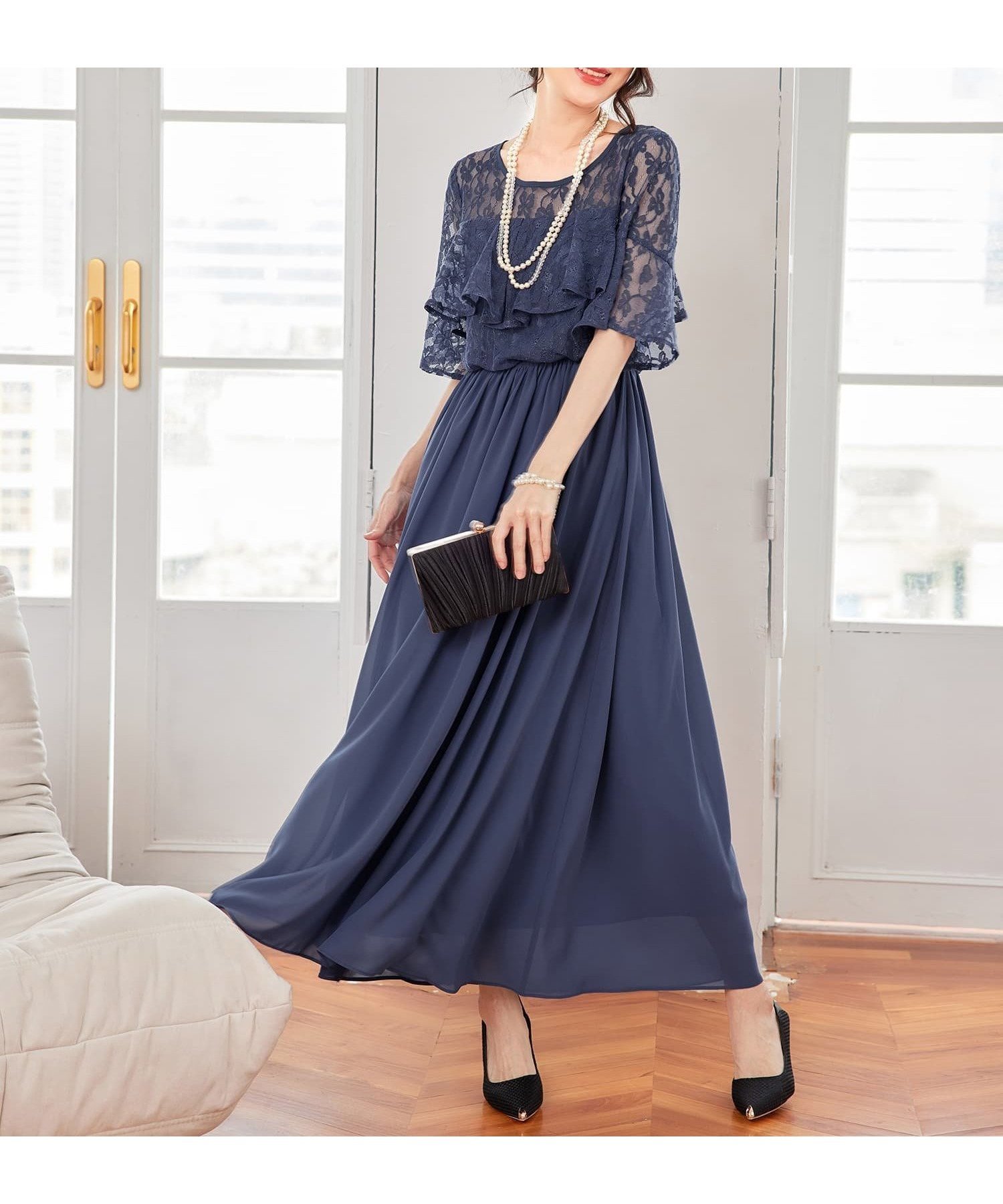 【ドレス/DRESS+】のパーティードレス ワンピース 体型カバー 結婚式 インテリア・キッズ・メンズ・レディースファッション・服の通販 founy(ファニー) 　ファッション　Fashion　レディースファッション　Fashion for Women　ワンピース　Dresses　フォーマル・パーティードレス・結婚式用ドレス　Elegant & Casual Dresses　カーディガン　Cardigan, Knitwear　シアー　Sheer, See-Through　シフォン　Chiffon, Lightweight Fabric　ショート　Short, Short Length　ジャケット　Jacket, Outerwear　デニム　Denim, Jeans Material　ドレス　Dress, One-Piece　フリル　Frill, Ruffle　ベスト　Vest, Waistcoat　レース　Lace, Lace Fabric　ロング　Long, Long-Length　二次会　After Party　結婚式　Wedding　コバルトブルー|ID: prp329100004567109 ipo3291000000033491366