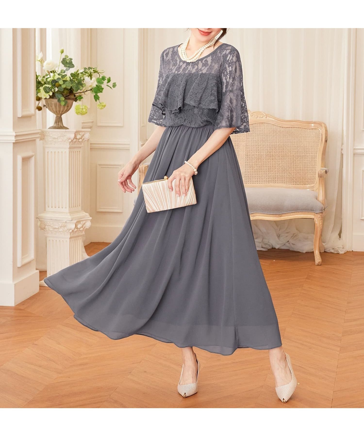 【ドレス/DRESS+】のパーティードレス ワンピース 体型カバー 結婚式 インテリア・キッズ・メンズ・レディースファッション・服の通販 founy(ファニー) 　ファッション　Fashion　レディースファッション　Fashion for Women　ワンピース　Dresses　フォーマル・パーティードレス・結婚式用ドレス　Elegant & Casual Dresses　カーディガン　Cardigan, Knitwear　シアー　Sheer, See-Through　シフォン　Chiffon, Lightweight Fabric　ショート　Short, Short Length　ジャケット　Jacket, Outerwear　デニム　Denim, Jeans Material　ドレス　Dress, One-Piece　フリル　Frill, Ruffle　ベスト　Vest, Waistcoat　レース　Lace, Lace Fabric　ロング　Long, Long-Length　二次会　After Party　結婚式　Wedding　ダークグレー|ID: prp329100004567109 ipo3291000000033491369