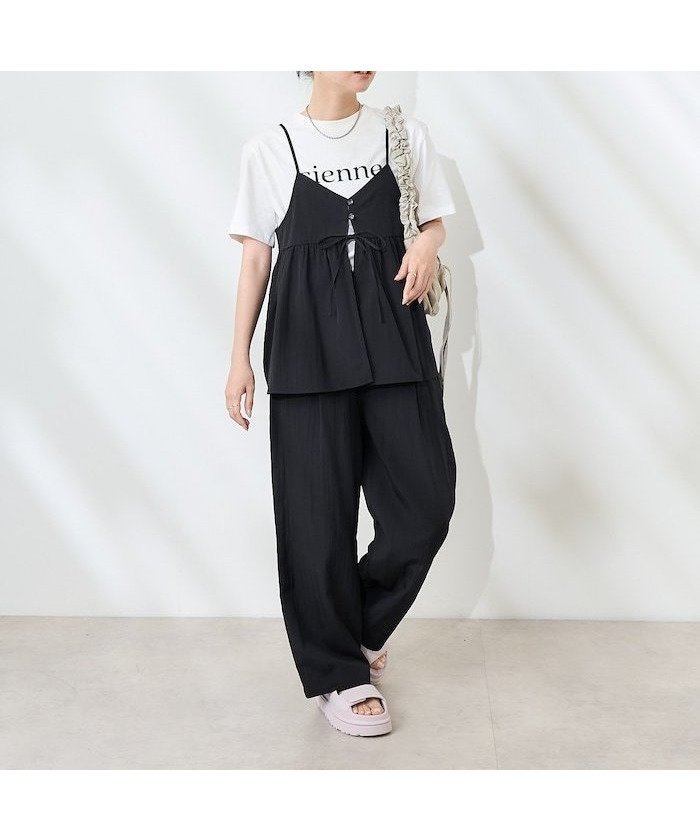 【フリークスストア/FREAK'S STORE】の接触冷感/吸水速乾/抗ピリング/マシーンウォッシャブル SUMMERCOOL リボン付き キャミソール セットアップ/ビスチェ セットアップ 25SS インテリア・キッズ・メンズ・レディースファッション・服の通販 founy(ファニー) 　ファッション　Fashion　レディースファッション　Fashion for Women　トップス・カットソー　Cut & Sew Tops　キャミソール&ノースリーブ　Camisoles & Sleeveless Tops　ビスチェ　Bustiers & Corset Tops / Layered Bustier Style　2025年　2025　2025春夏・S/S　Spring/Summer 2025 SS25　キャミソール　Camisole, Spaghetti Strap Top　サロペット　Overalls, Salopette　ジャケット　Jacket, Outerwear　セットアップ　Set-Up, Coordinated Outfit　ビスチェ　Bustier, Corset Top　リボン　Ribbon, Bow　ワイド　Wide, Wide Fit　ワッシャー　Washer, Crinkled Finish　切替　Switching, Contrast Panel　吸水　Absorbent, Quick-Dry　夏　Summer　S/S・春夏　SS, Spring/Summer, Warm Season　ブラック|ID: prp329100004567164 ipo3291000000032743896