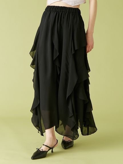 【リリーブラウン/Lily Brown】のラッフルドロップティアードスカート インテリア・キッズ・メンズ・レディースファッション・服の通販 founy(ファニー) 　ファッション　Fashion　レディースファッション　Fashion for Women　スカート　Skirts　ティアードスカート　Tiered Skirts　エレガント 上品　Elegant　シフォン　Chiffon, Lightweight Fabric　タンク　Tank Top, Sleeveless Top　フェミニン　Feminine, Girly　フリル　Frill, Ruffle　ラッフル　Ruffle, Frill　夏　Summer　BLK[009]|ID: prp329100004567193 ipo3291000000032749490