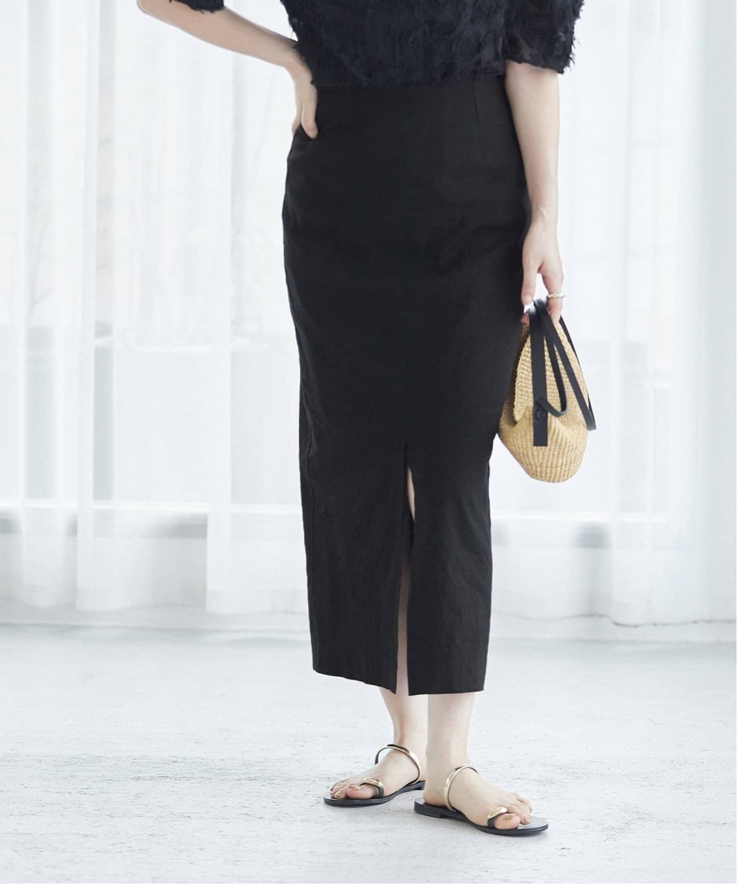 【ジャーナルスタンダード レサージュ/journal standard L'essage】の《追加》バイオリネンストレッチタイトスカート インテリア・キッズ・メンズ・レディースファッション・服の通販 founy(ファニー) 　ファッション　Fashion　レディースファッション　WOMEN　スカート　Skirt　2025年　2025　2025春夏・S/S　Ss,Spring/Summer,2025　ブラック|ID: prp329100004567199 ipo3291000000032302300